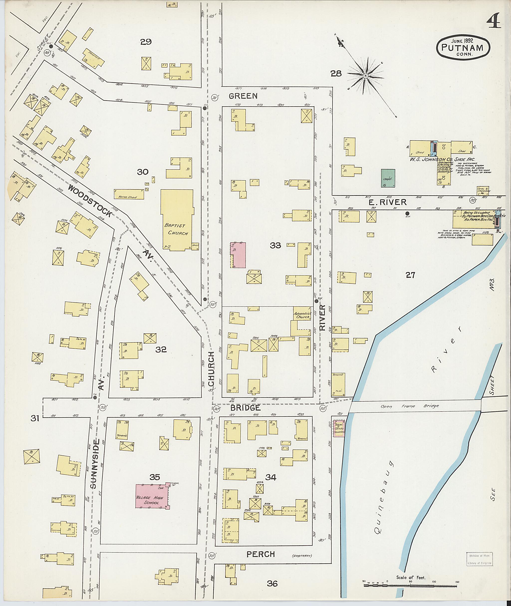 This old map of Putnam, Windham County, Connecticut was created by Sanborn Map Company in 1892