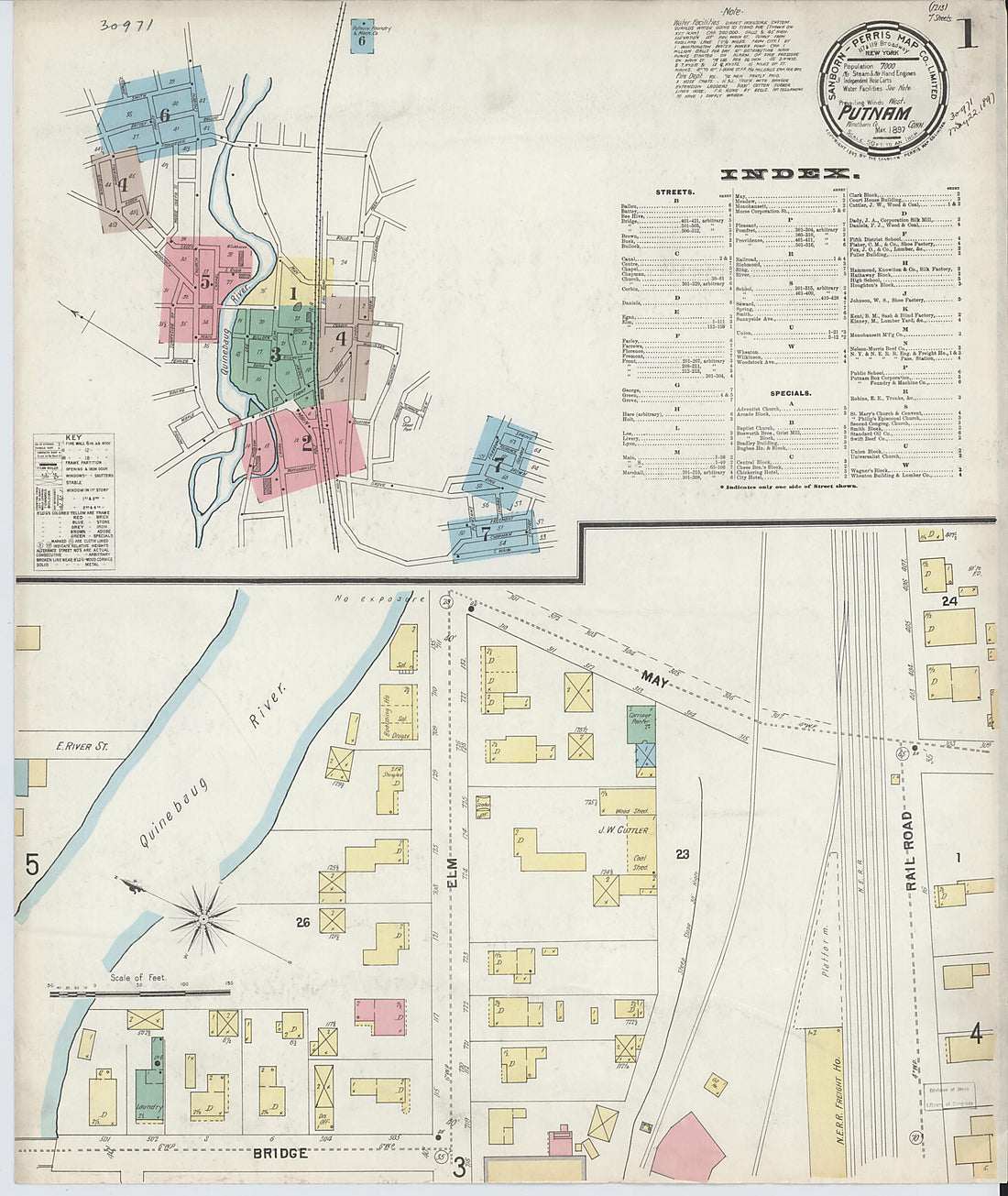 This old map of Putnam, Windham County, Connecticut was created by Sanborn Map Company in 1897