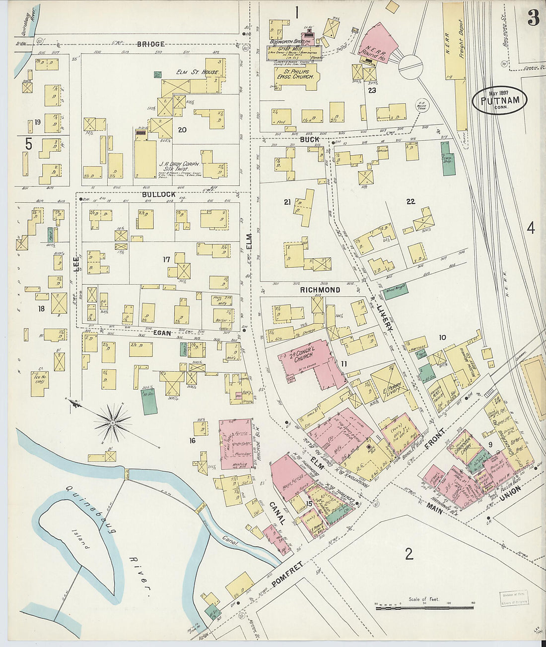 This old map of Putnam, Windham County, Connecticut was created by Sanborn Map Company in 1897