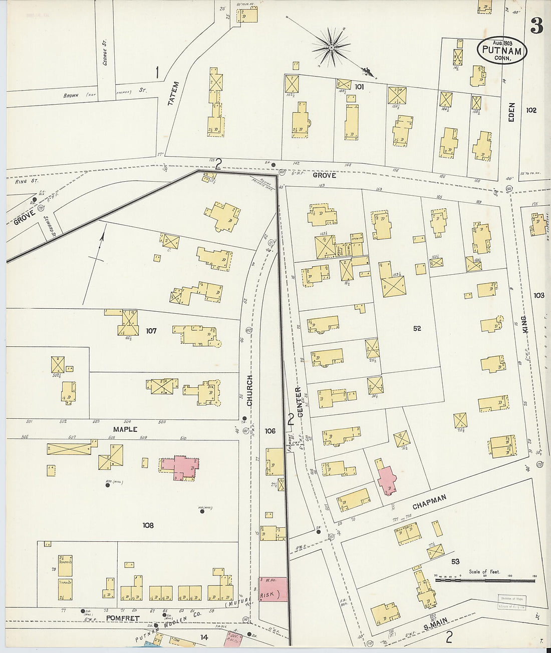This old map of Putnam, Windham County, Connecticut was created by Sanborn Map Company in 1903