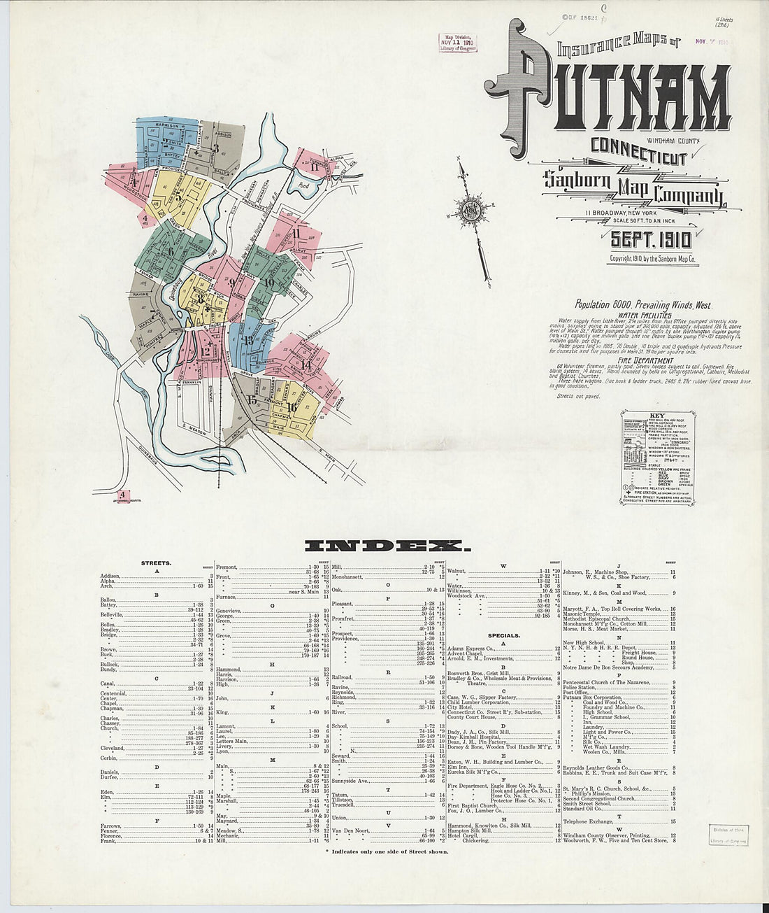 This old map of Putnam, Windham County, Connecticut was created by Sanborn Map Company in 1910