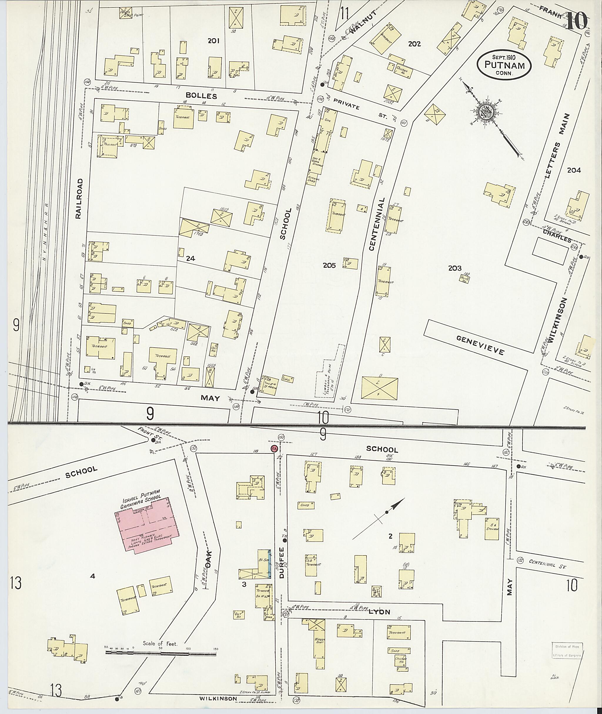 This old map of Putnam, Windham County, Connecticut was created by Sanborn Map Company in 1910