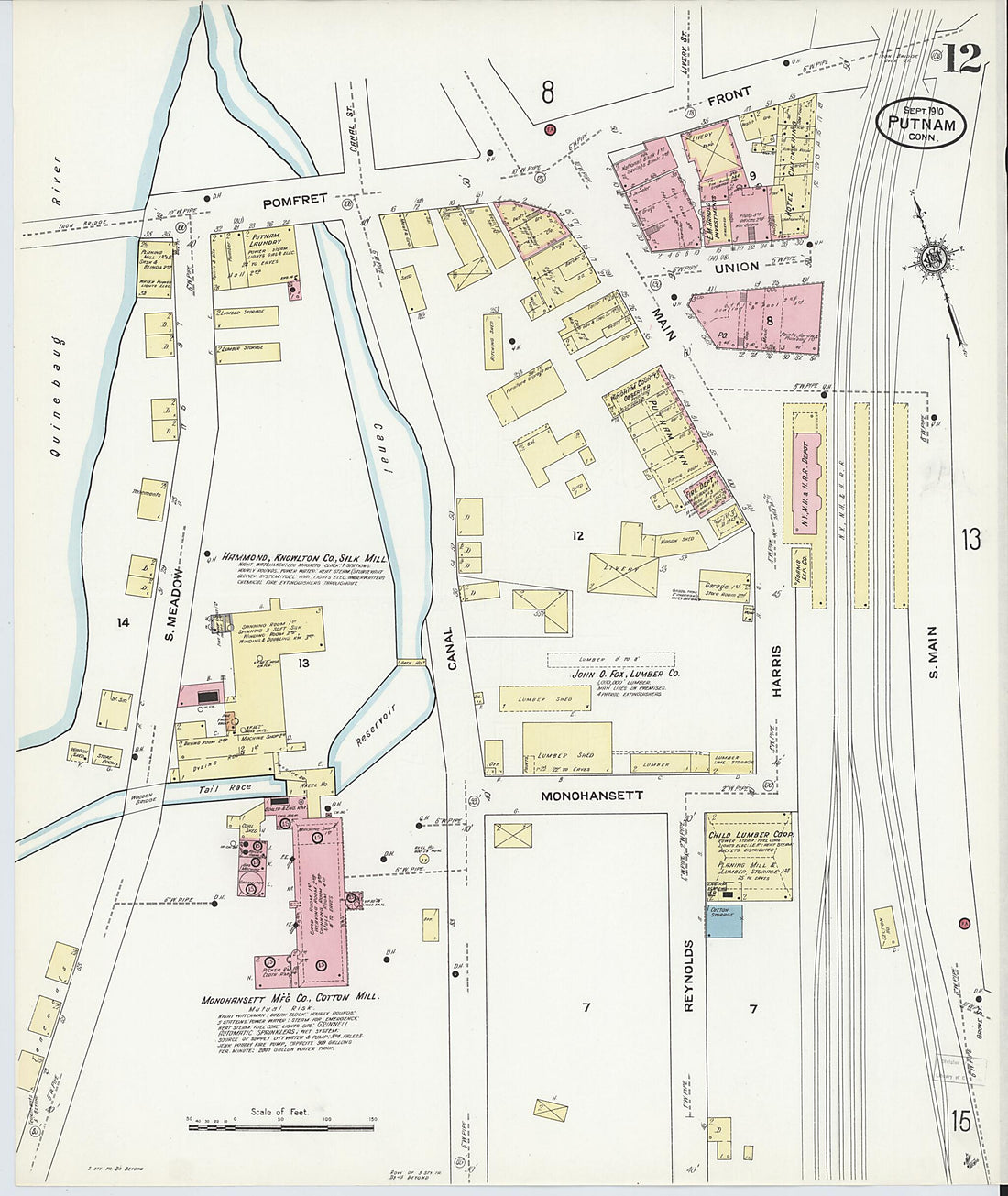 This old map of Putnam, Windham County, Connecticut was created by Sanborn Map Company in 1910