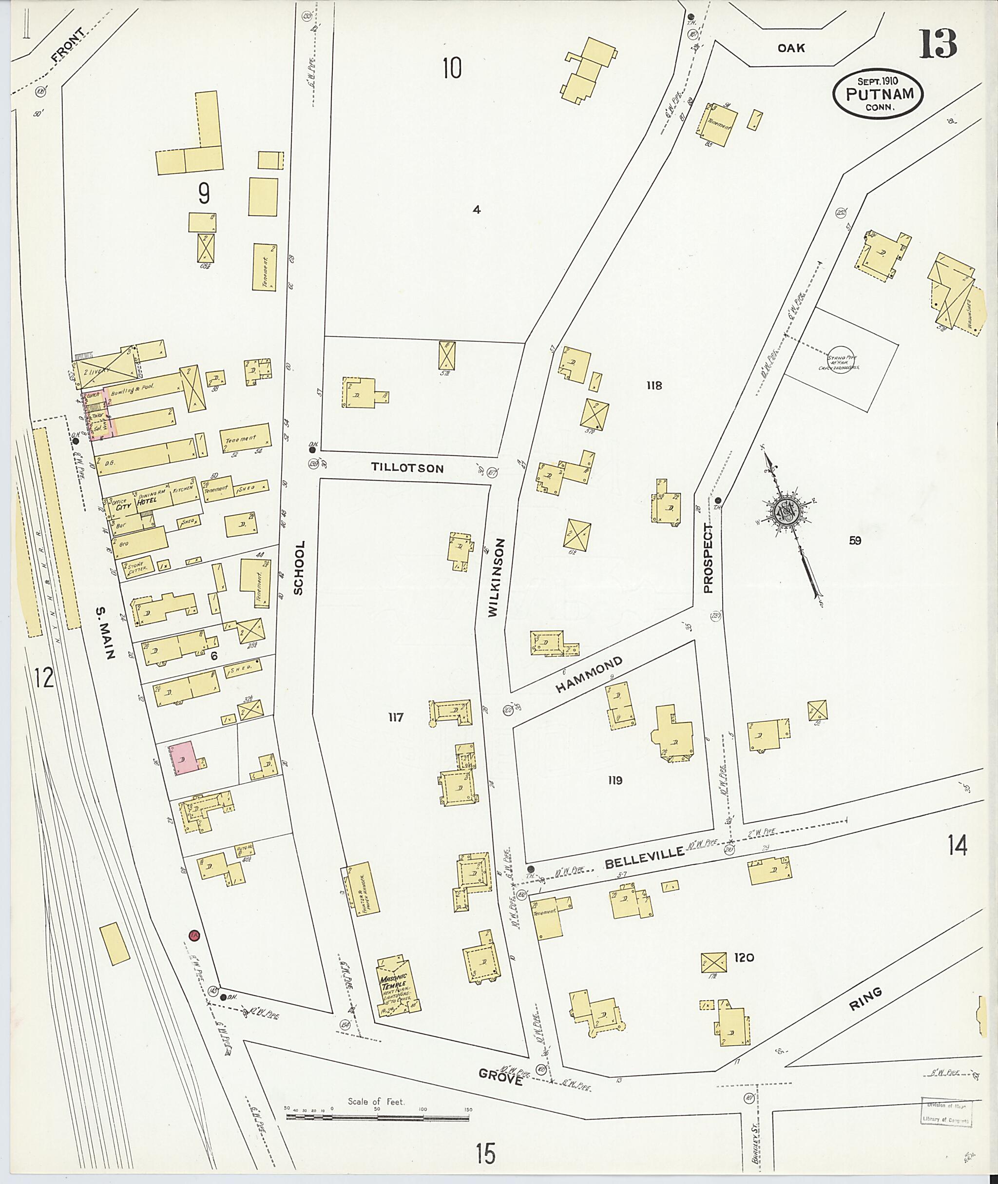This old map of Putnam, Windham County, Connecticut was created by Sanborn Map Company in 1910