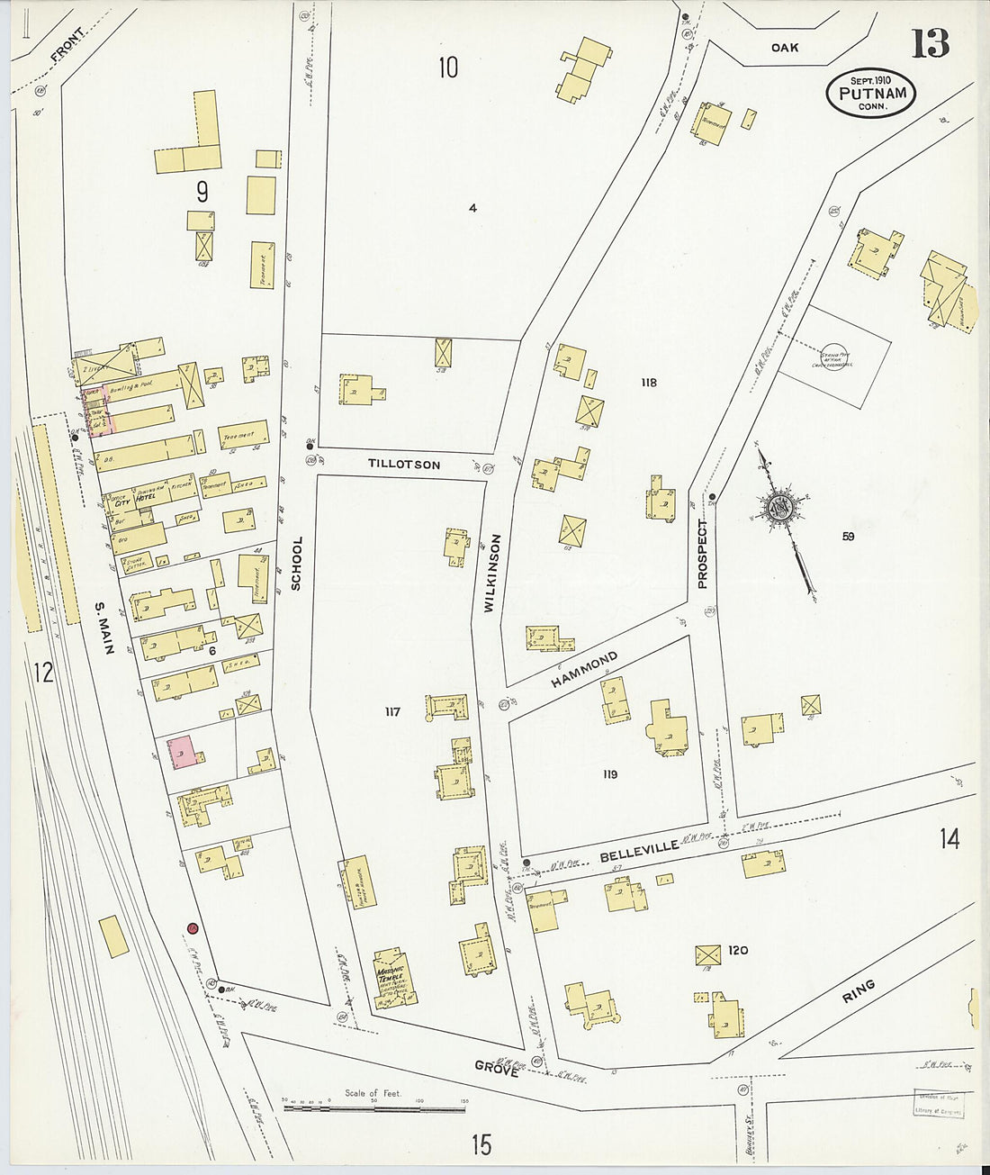 This old map of Putnam, Windham County, Connecticut was created by Sanborn Map Company in 1910