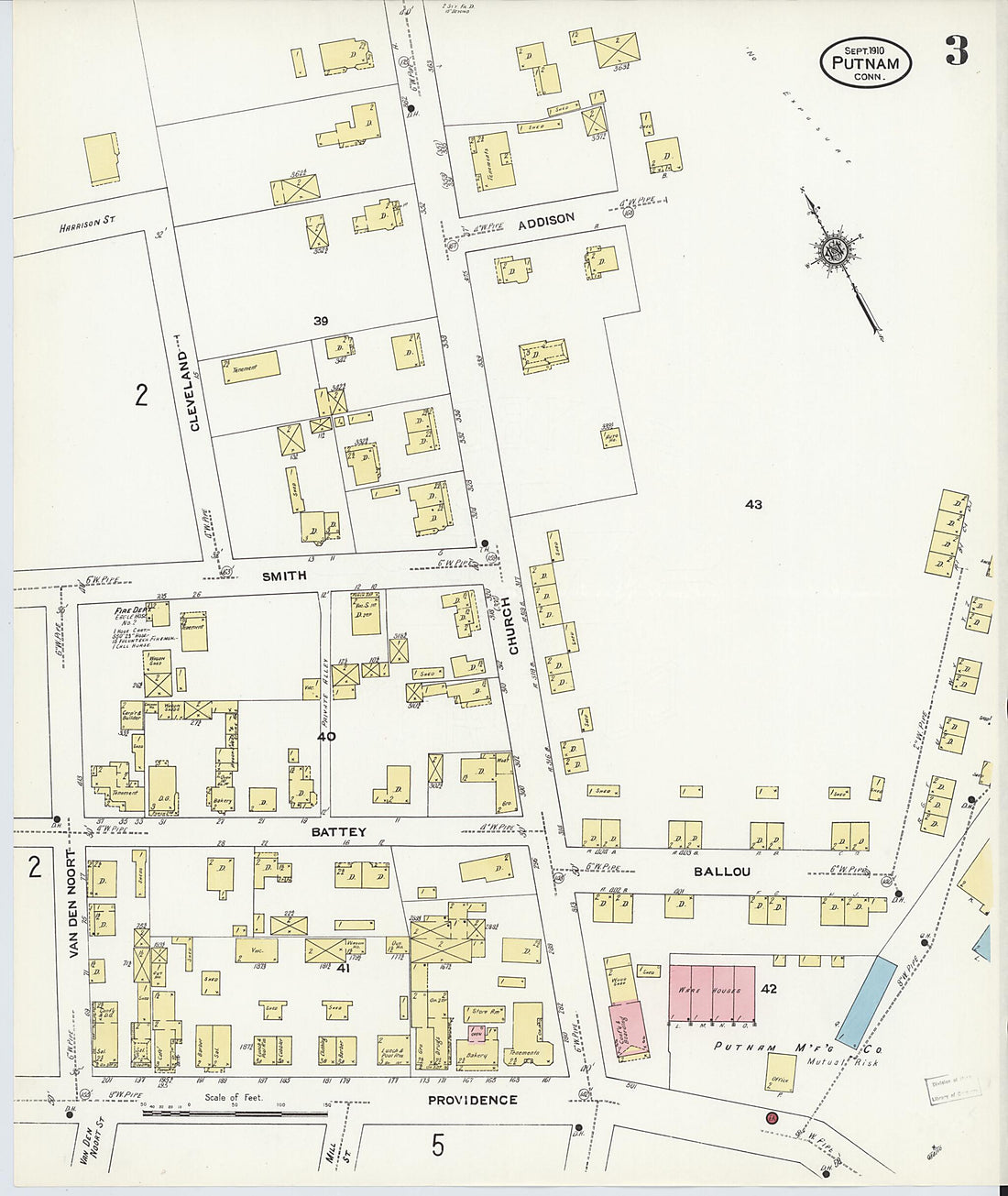 This old map of Putnam, Windham County, Connecticut was created by Sanborn Map Company in 1910