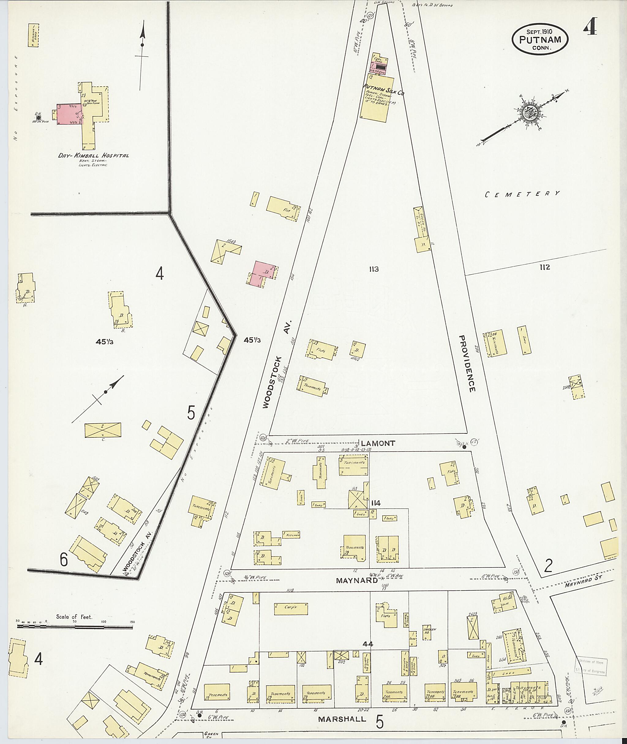 This old map of Putnam, Windham County, Connecticut was created by Sanborn Map Company in 1910
