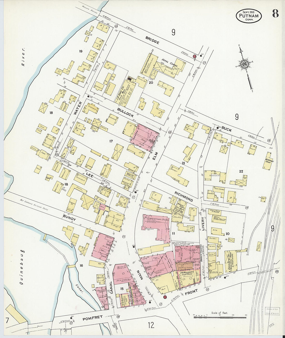 This old map of Putnam, Windham County, Connecticut was created by Sanborn Map Company in 1910