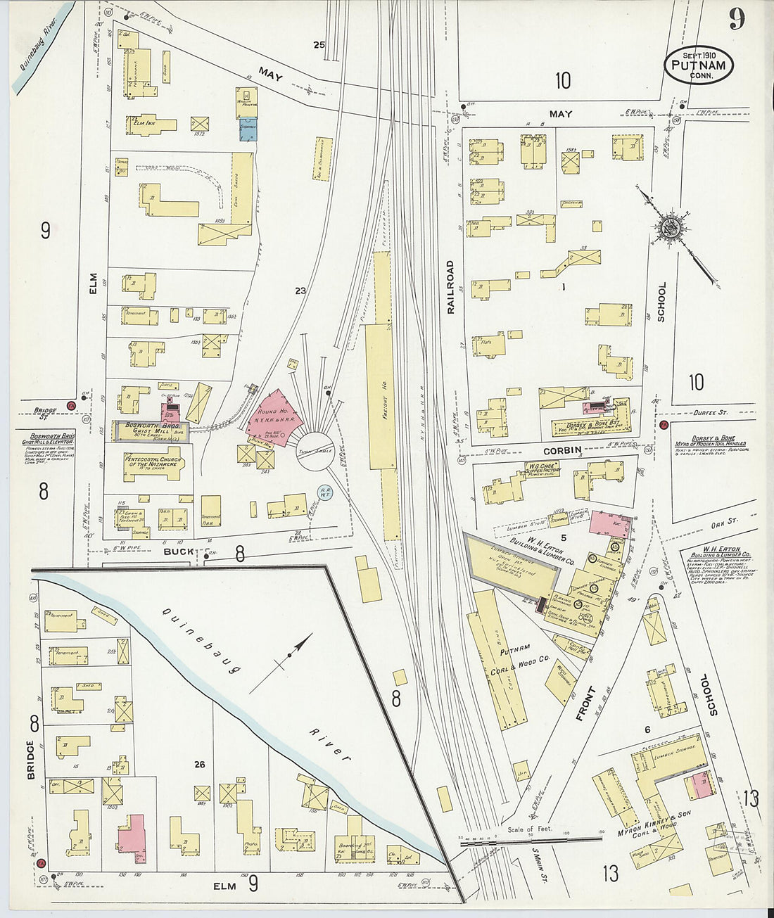 This old map of Putnam, Windham County, Connecticut was created by Sanborn Map Company in 1910