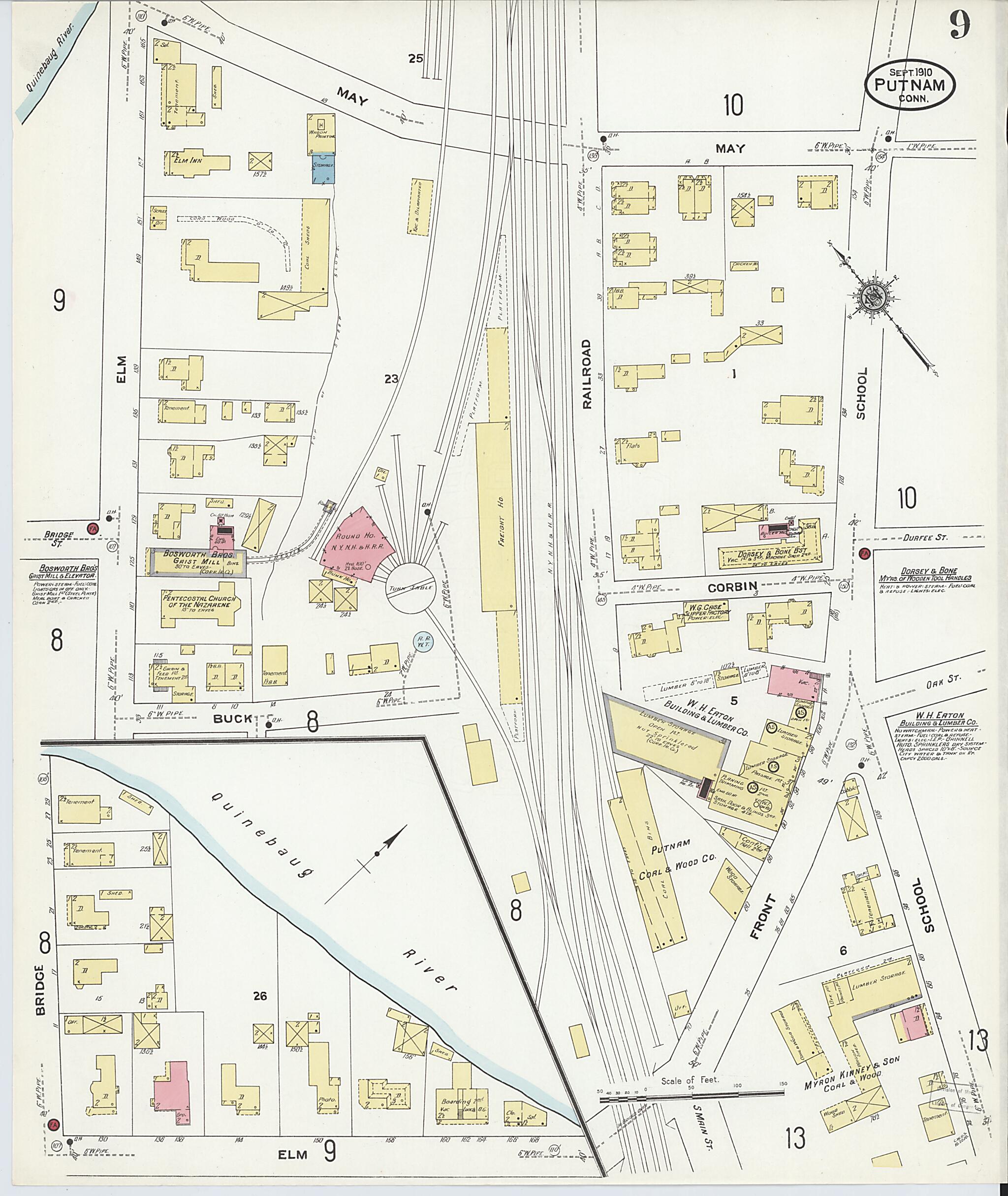This old map of Putnam, Windham County, Connecticut was created by Sanborn Map Company in 1910
