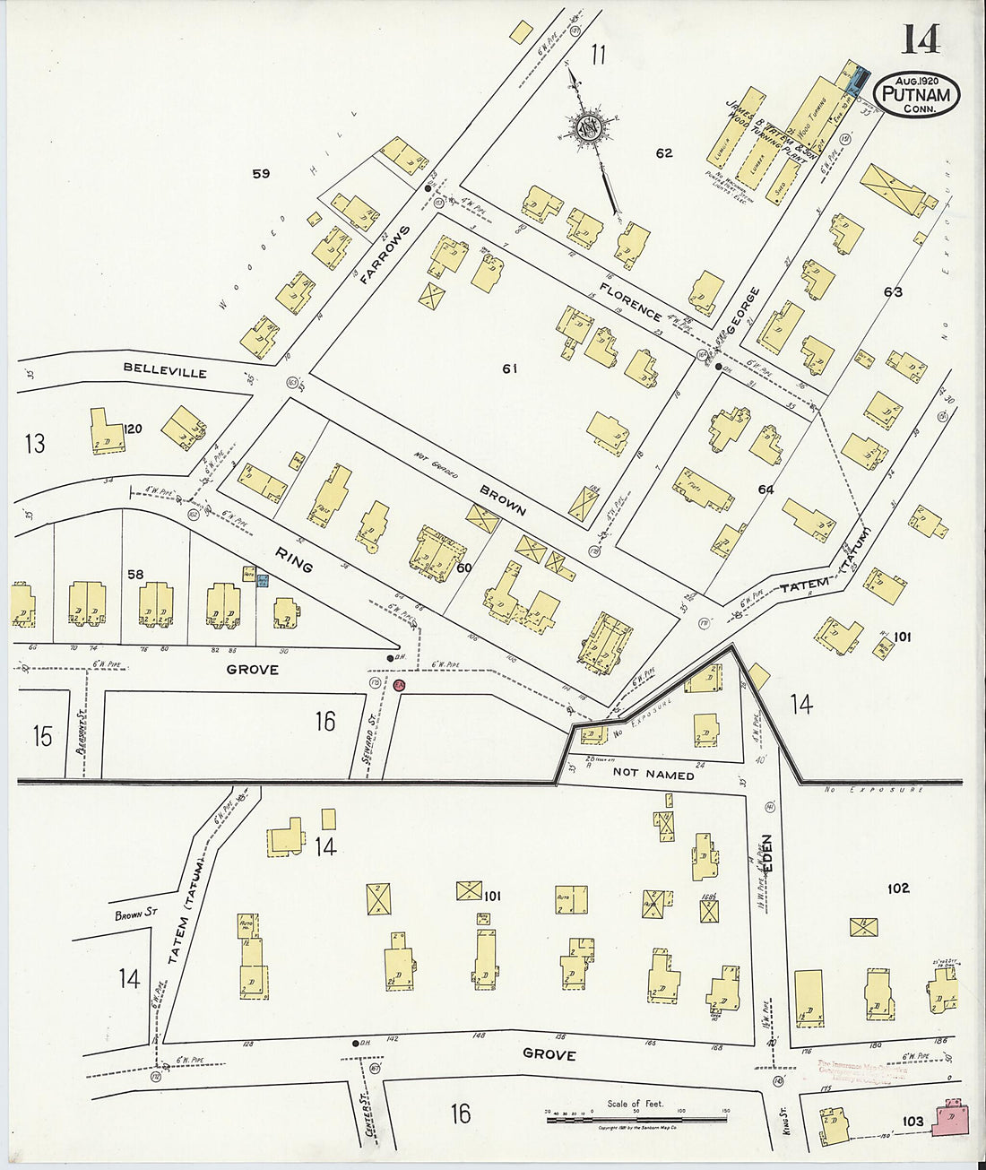 This old map of Putnam, Windham County, Connecticut was created by Sanborn Map Company in 1920