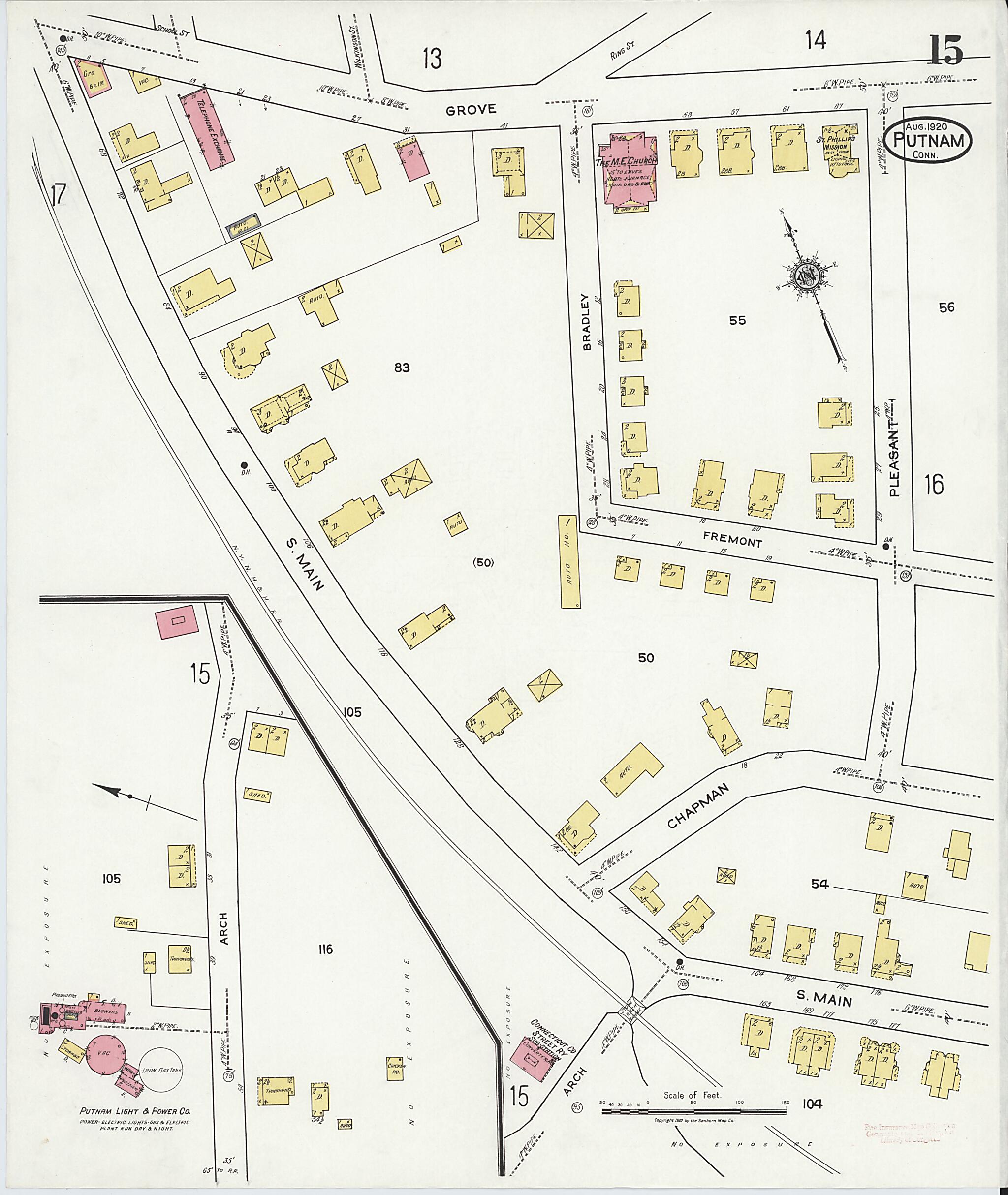 This old map of Putnam, Windham County, Connecticut was created by Sanborn Map Company in 1920
