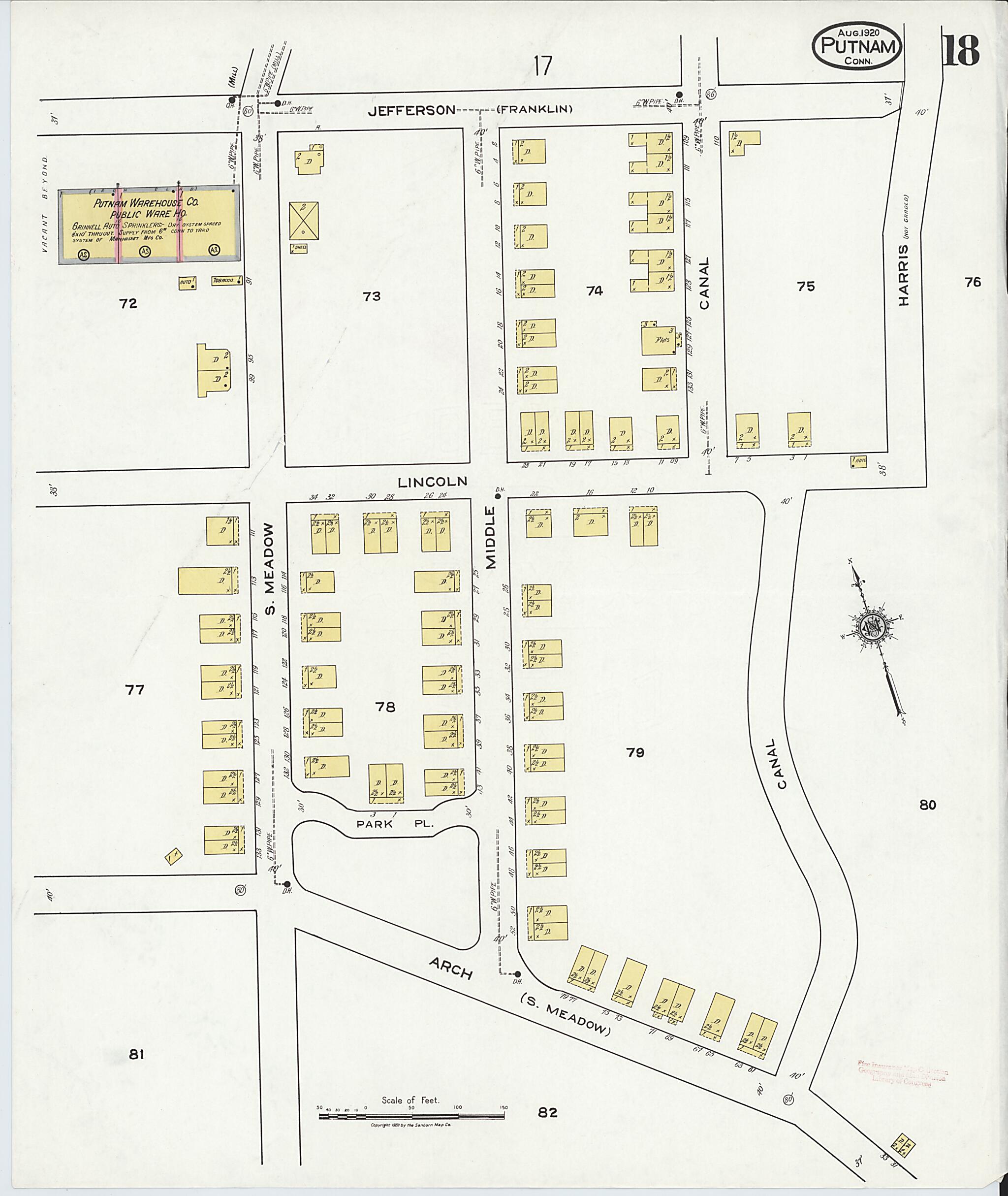 This old map of Putnam, Windham County, Connecticut was created by Sanborn Map Company in 1920