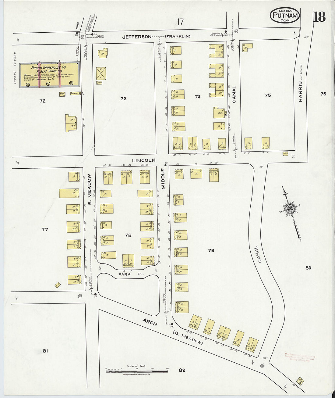 This old map of Putnam, Windham County, Connecticut was created by Sanborn Map Company in 1920