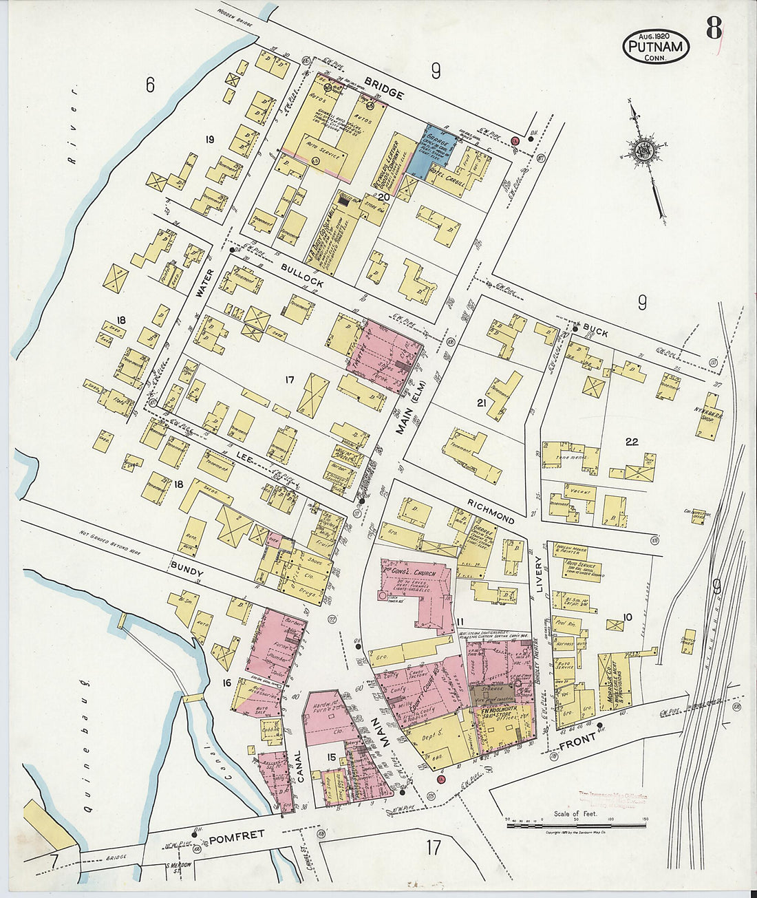 This old map of Putnam, Windham County, Connecticut was created by Sanborn Map Company in 1920