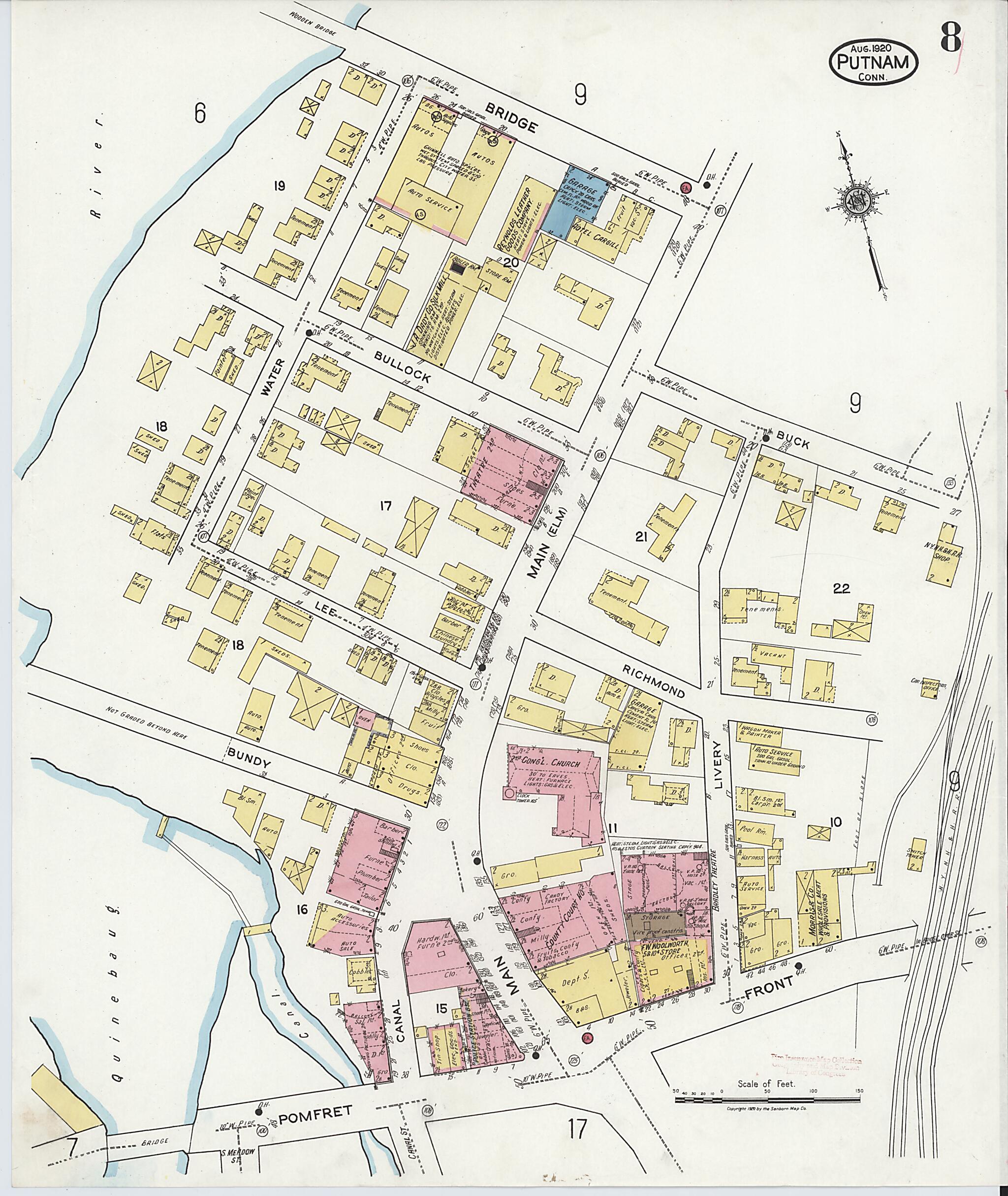This old map of Putnam, Windham County, Connecticut was created by Sanborn Map Company in 1920
