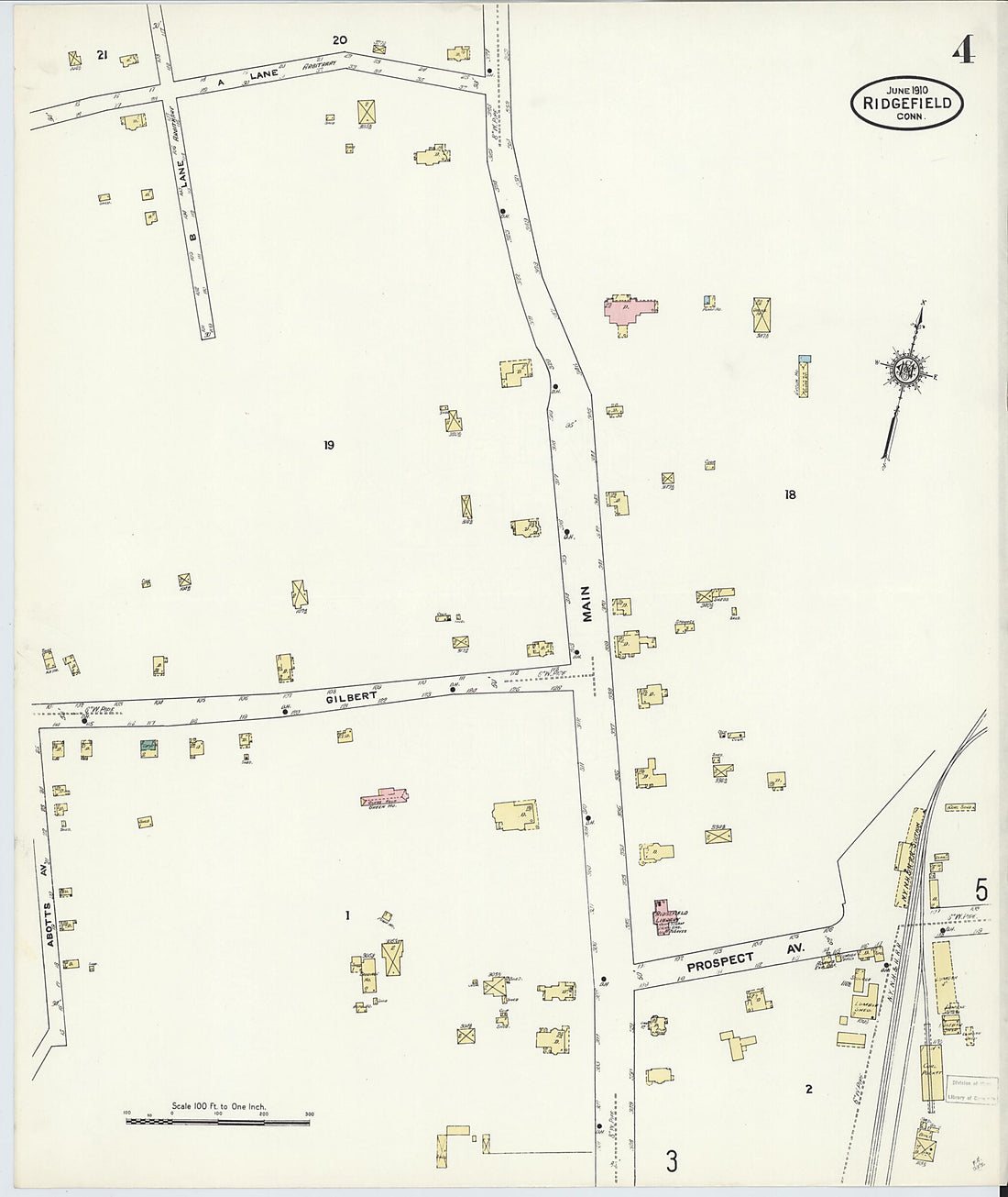 This old map of Ridgefield, Fairfield County, Connecticut was created by Sanborn Map Company in 1910