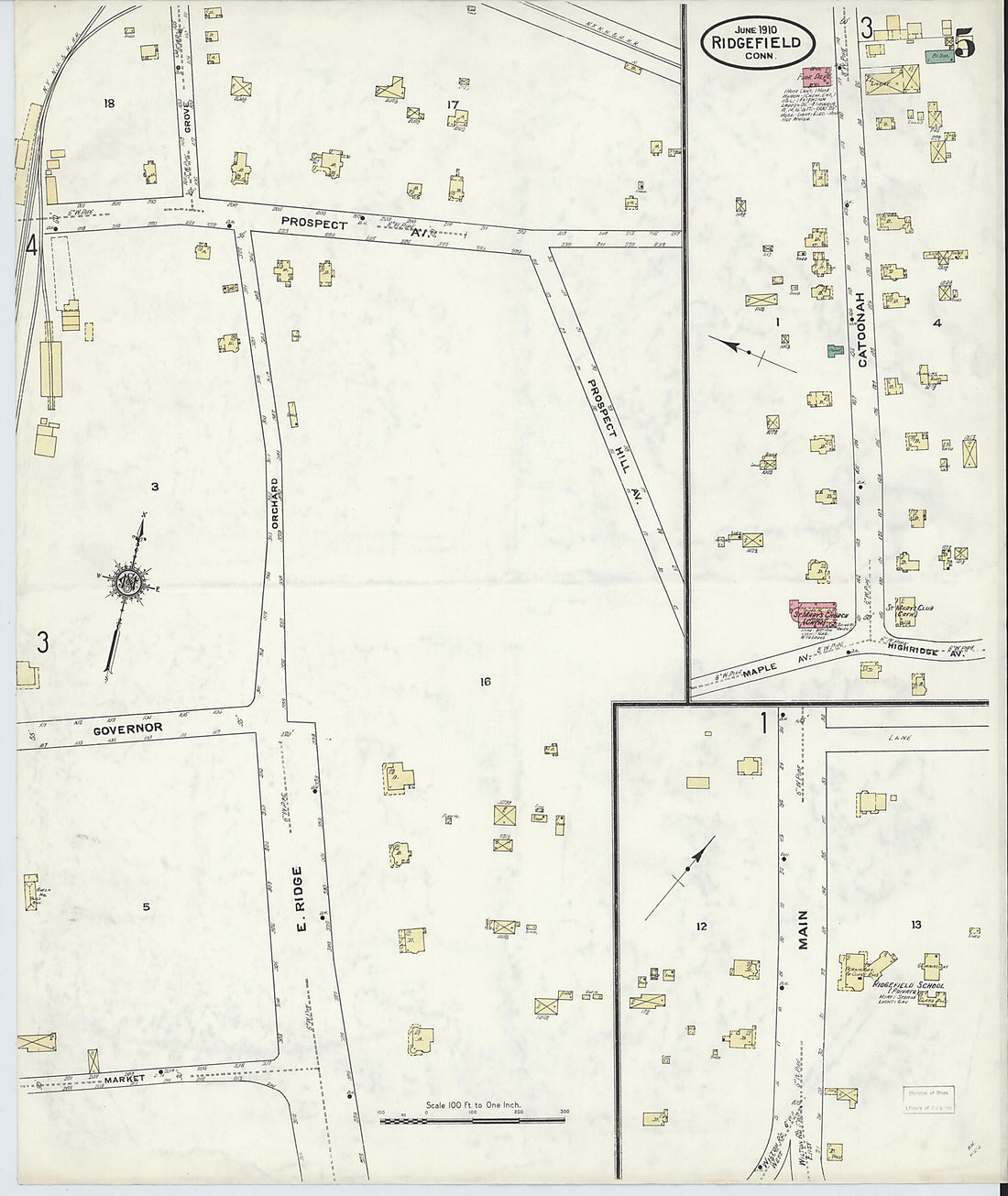 This old map of Ridgefield, Fairfield County, Connecticut was created by Sanborn Map Company in 1910