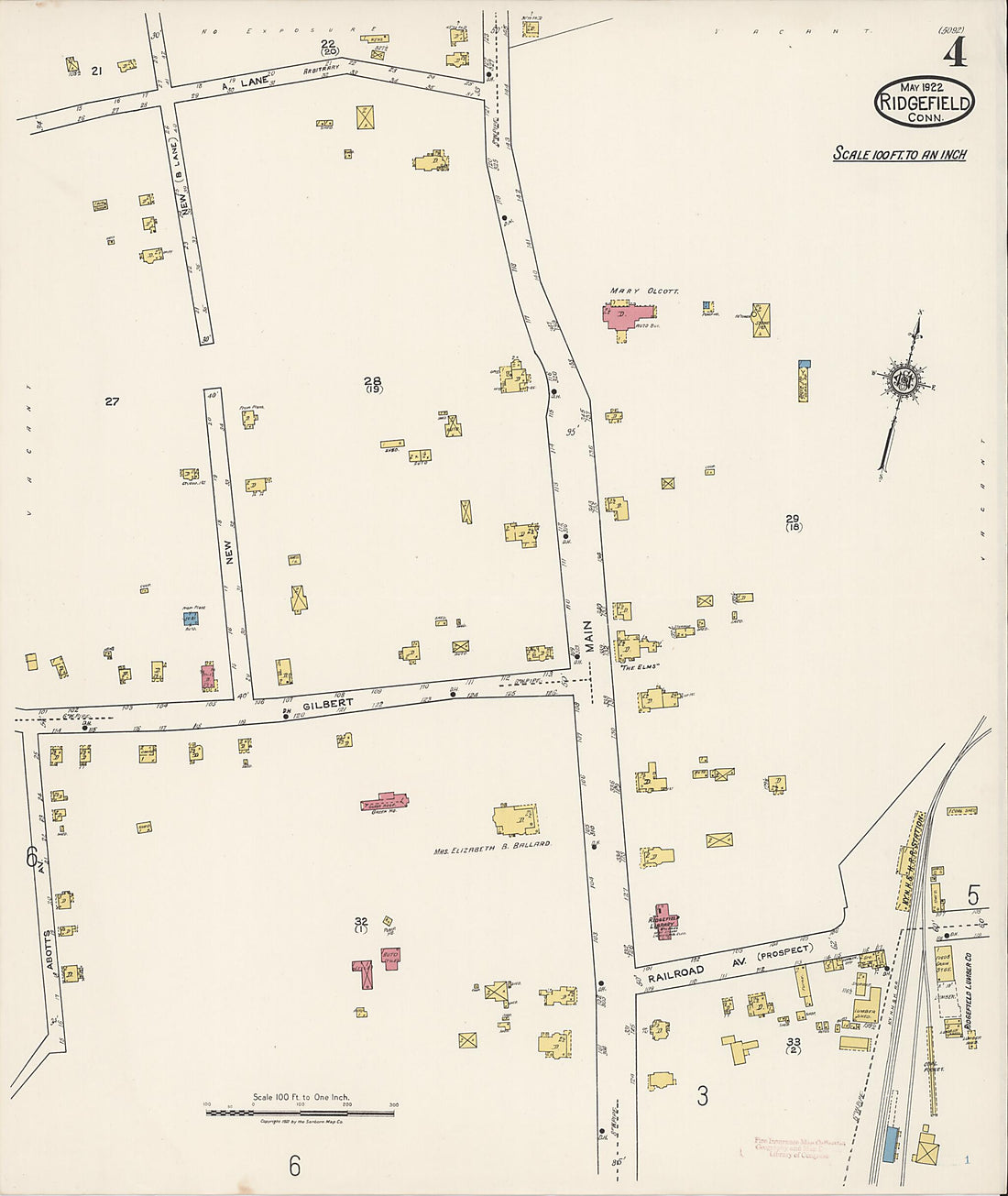 This old map of Ridgefield, Fairfield County, Connecticut was created by Sanborn Map Company in 1922