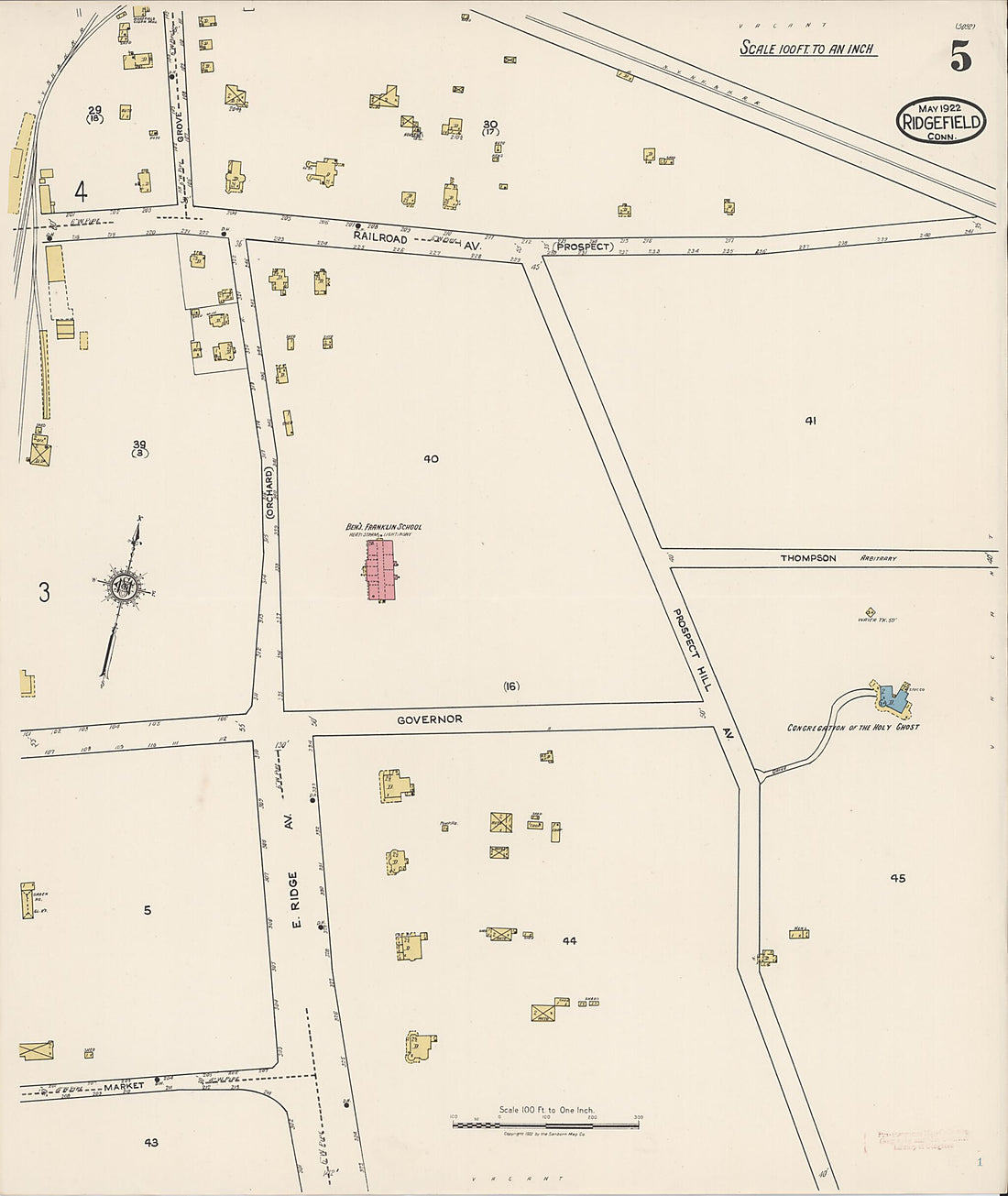 This old map of Ridgefield, Fairfield County, Connecticut was created by Sanborn Map Company in 1922