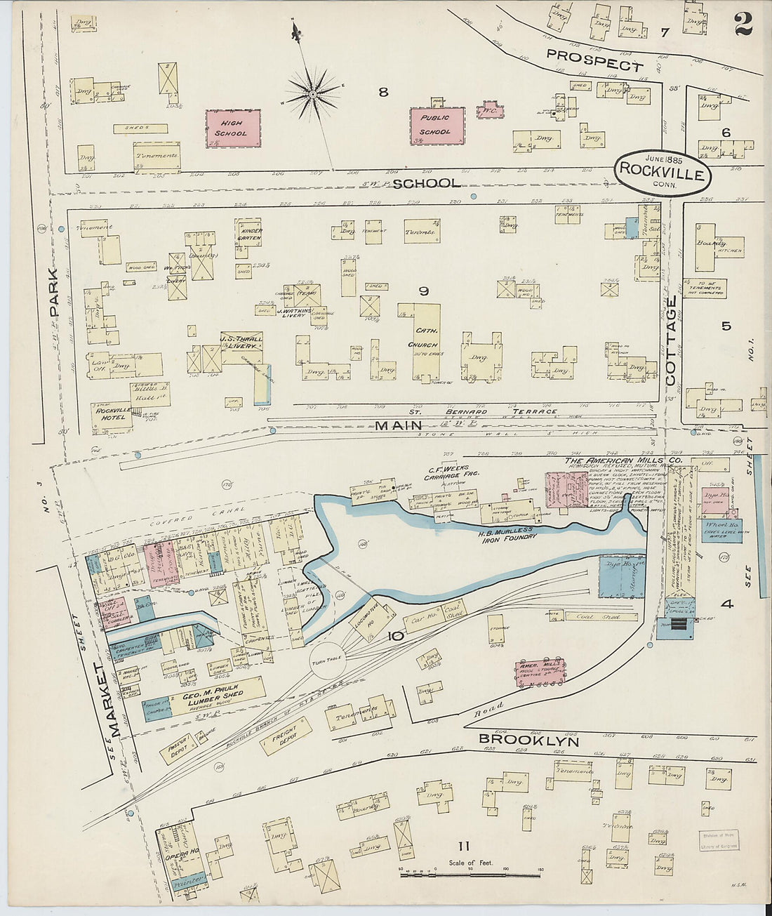 This old map of Rockville, Tolland County, Connecticut was created by Sanborn Map Company in 1885