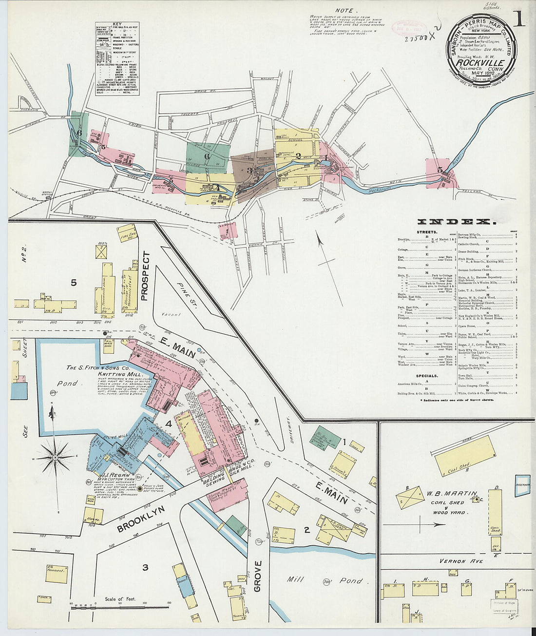 This old map of Rockville, Tolland County, Connecticut was created by Sanborn Map Company in 1892