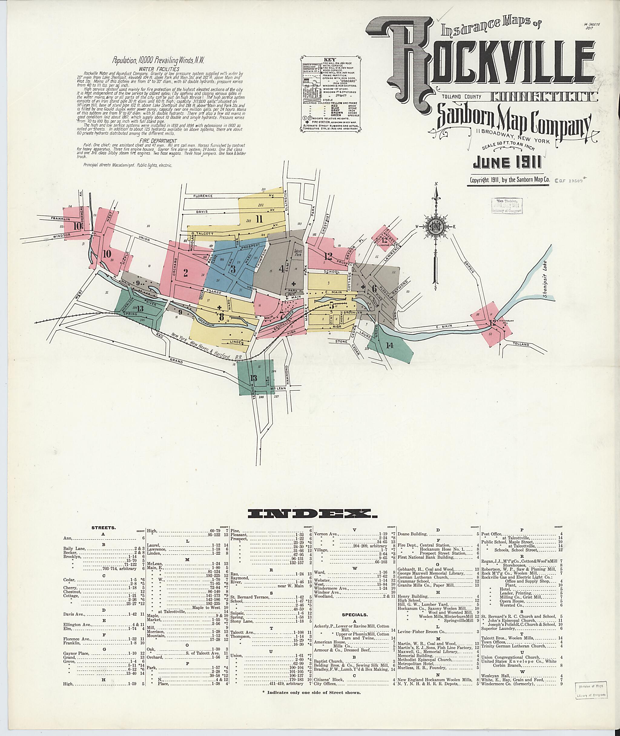 This old map of Rockville, Tolland County, Connecticut was created by Sanborn Map Company in 1911