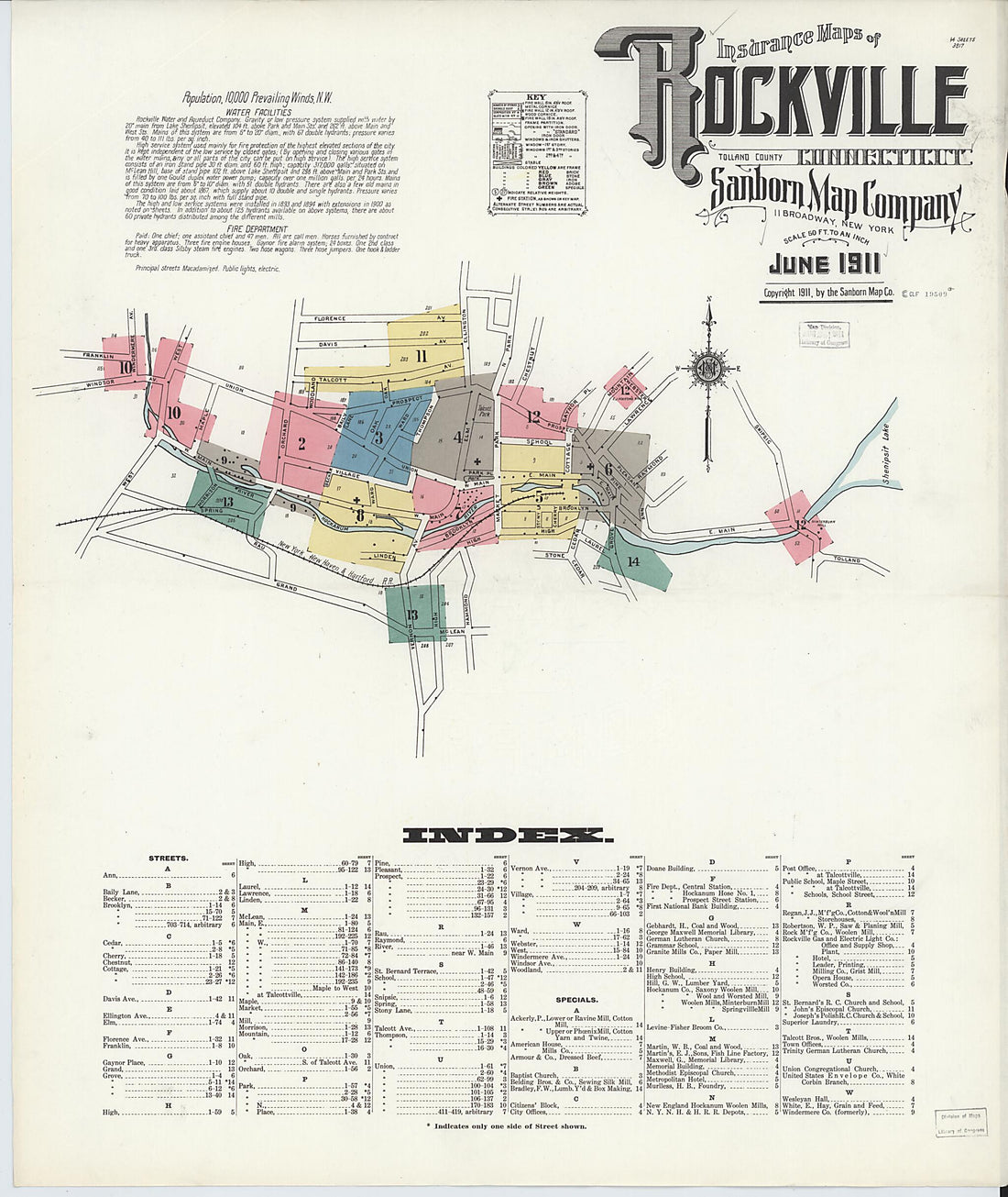 This old map of Rockville, Tolland County, Connecticut was created by Sanborn Map Company in 1911