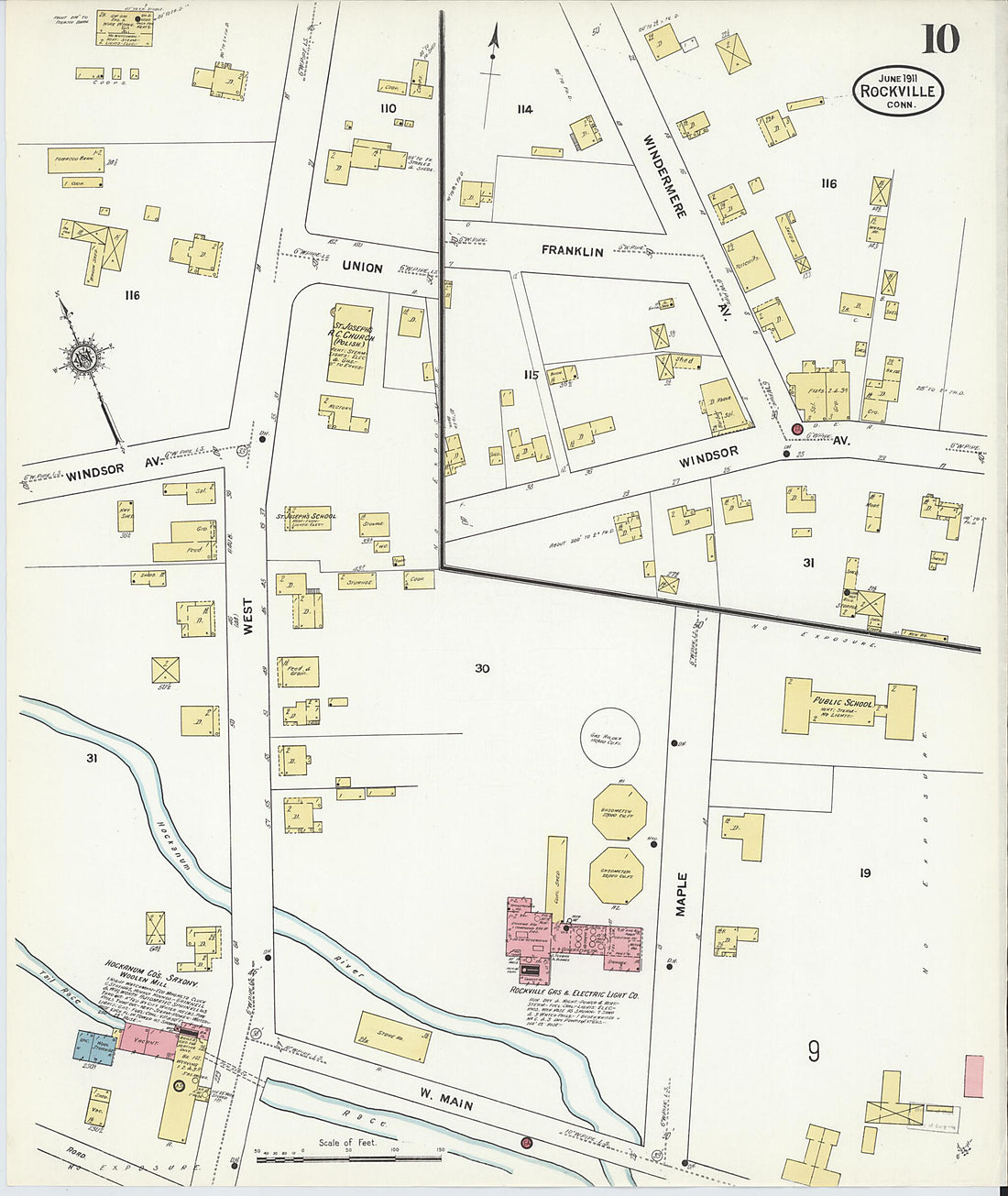 This old map of Rockville, Tolland County, Connecticut was created by Sanborn Map Company in 1911