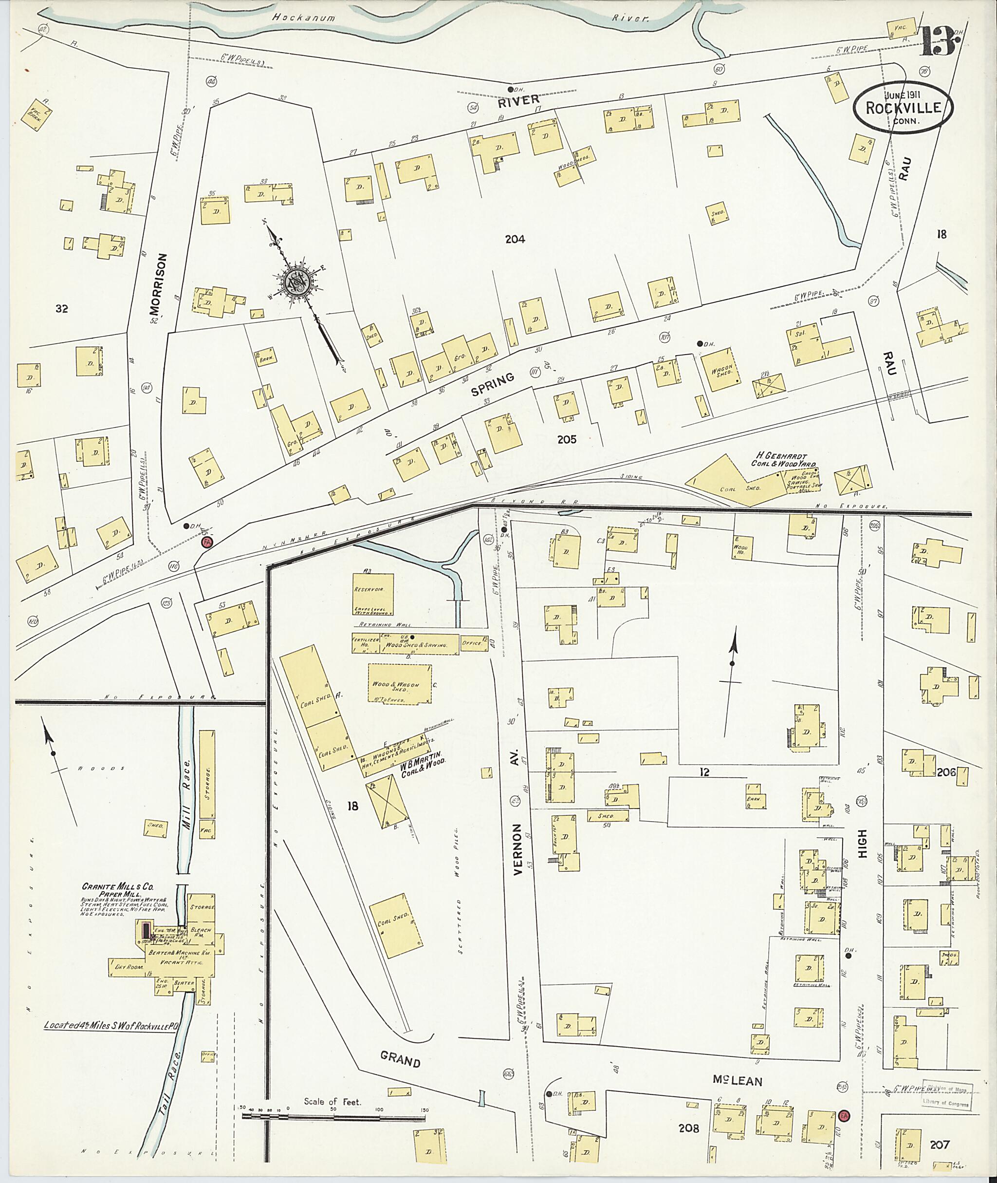 This old map of Rockville, Tolland County, Connecticut was created by Sanborn Map Company in 1911