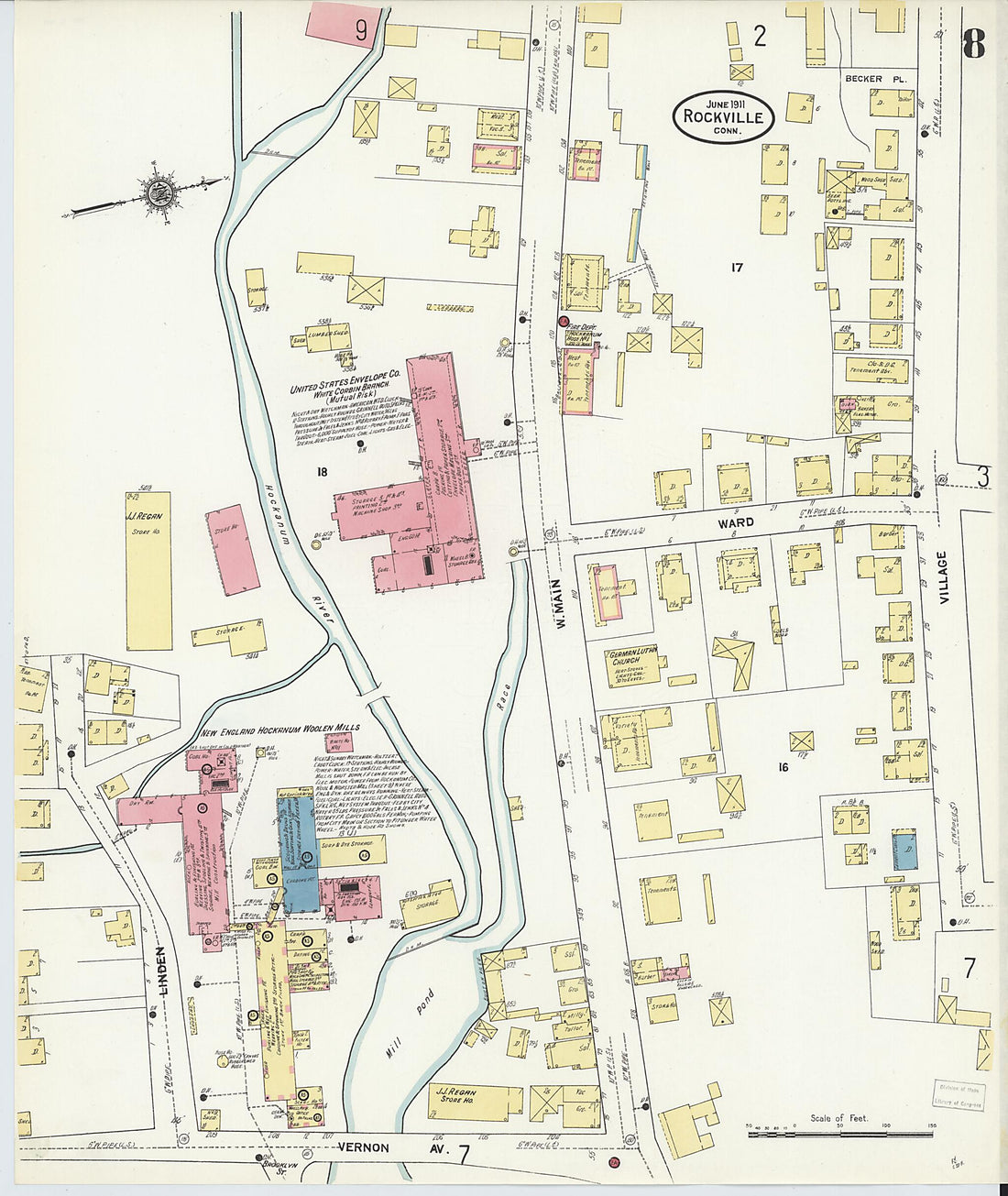 This old map of Rockville, Tolland County, Connecticut was created by Sanborn Map Company in 1911