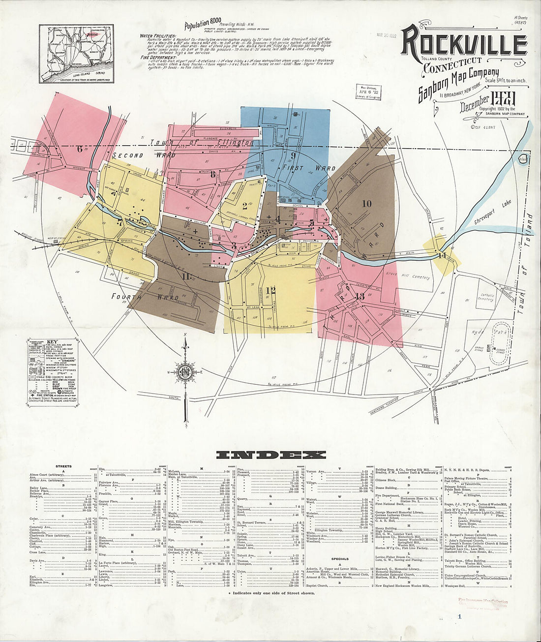 This old map of Rockville, Tolland County, Connecticut was created by Sanborn Map Company in 1921