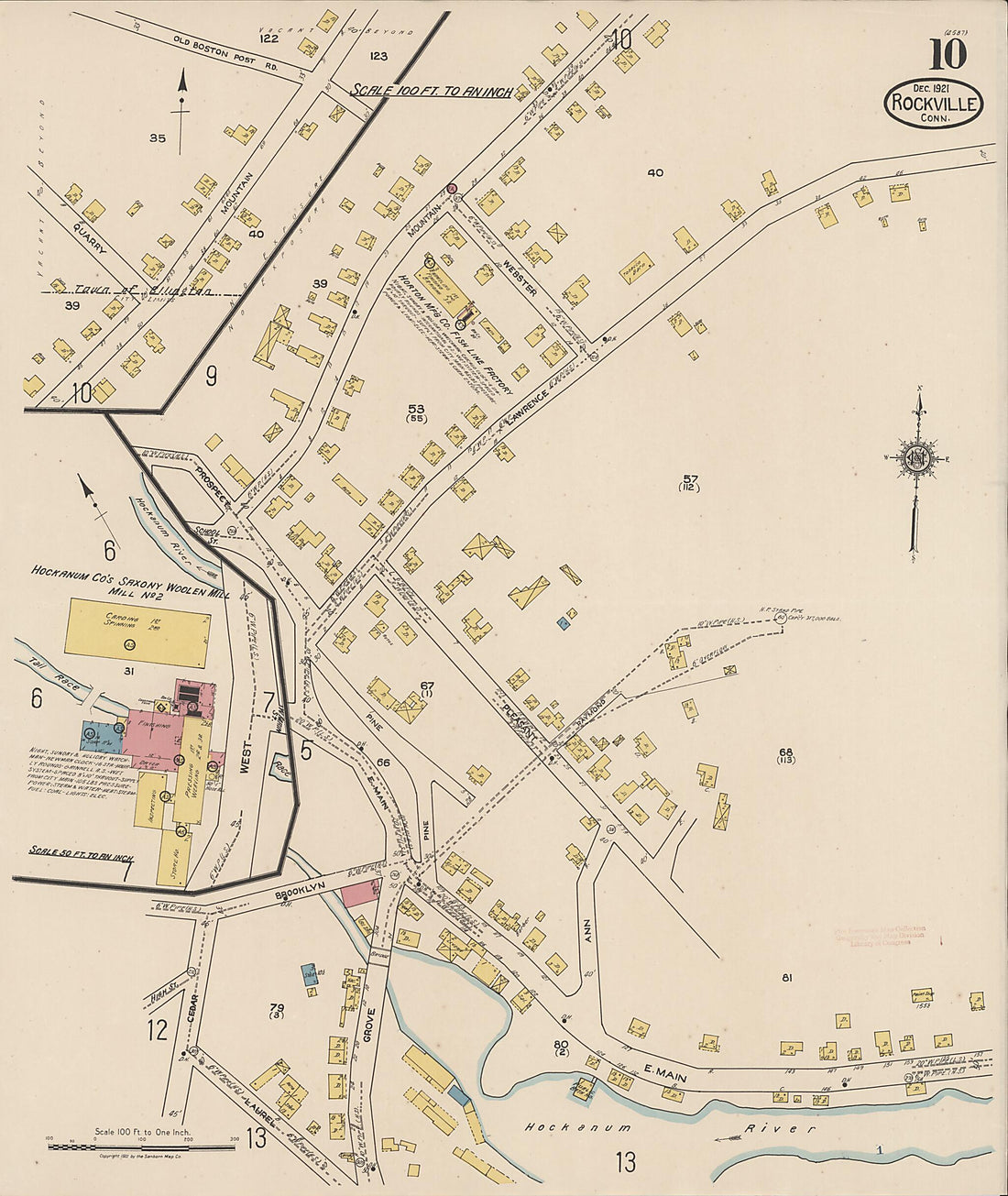 This old map of Rockville, Tolland County, Connecticut was created by Sanborn Map Company in 1921