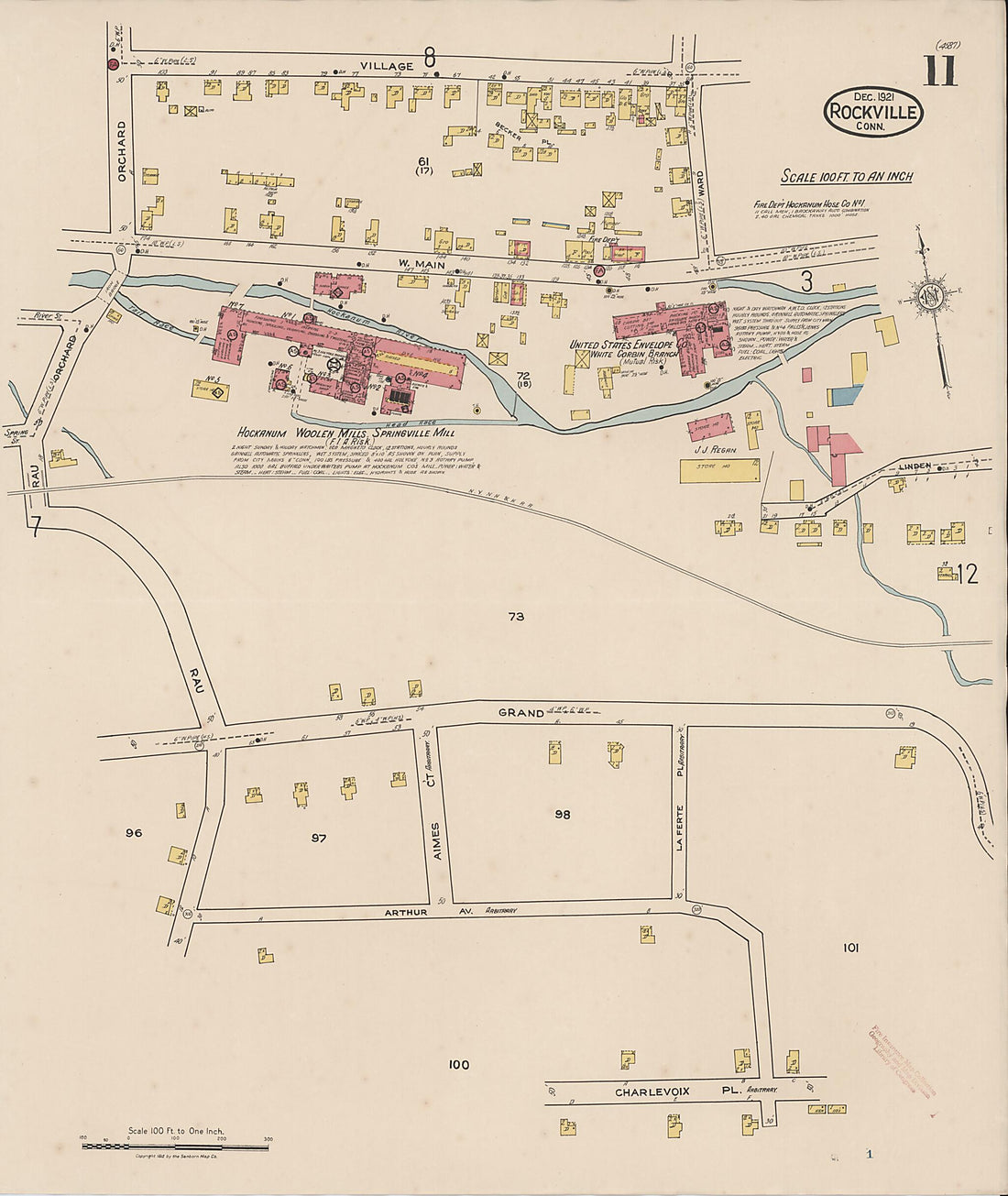 This old map of Rockville, Tolland County, Connecticut was created by Sanborn Map Company in 1921