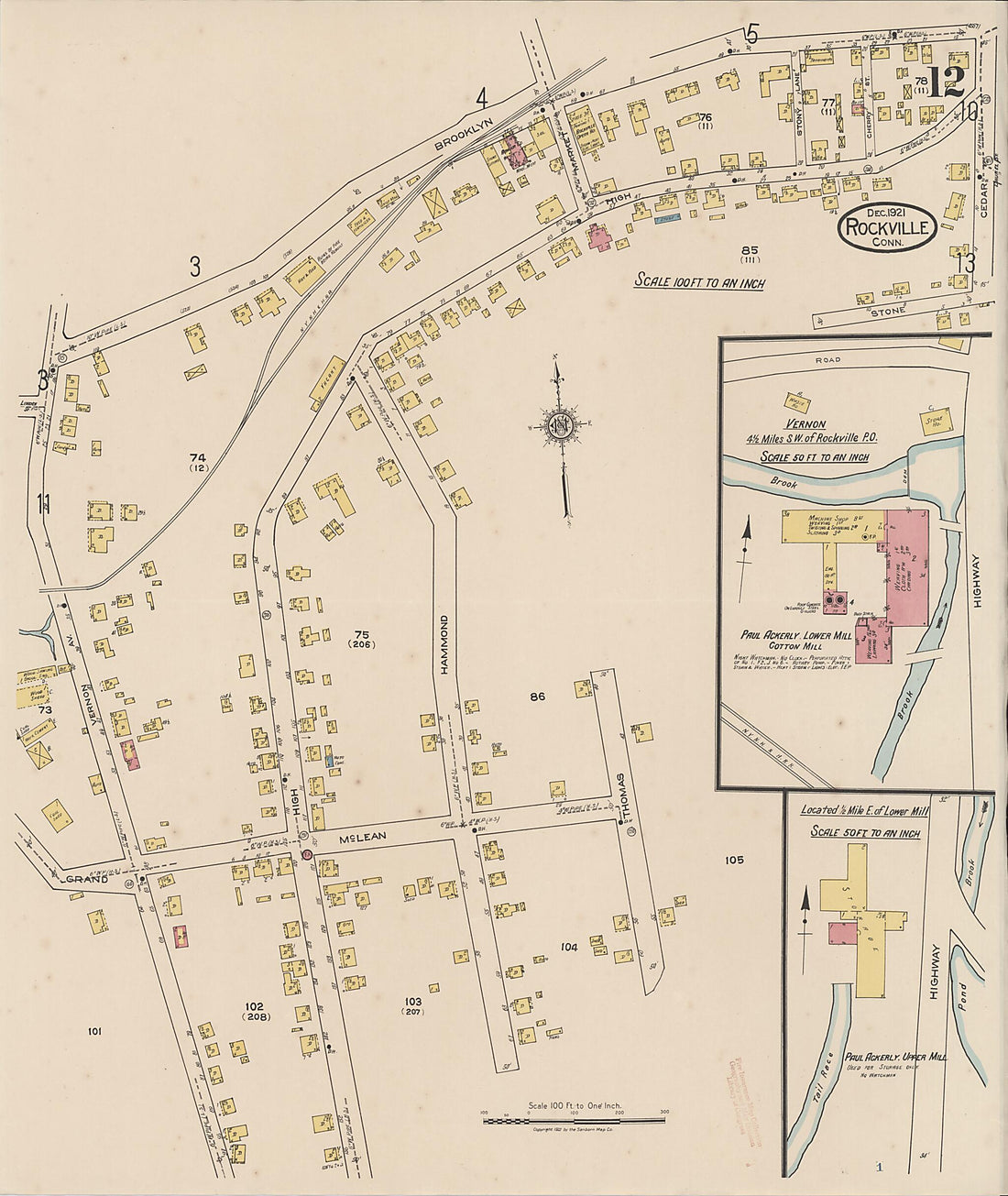 This old map of Rockville, Tolland County, Connecticut was created by Sanborn Map Company in 1921