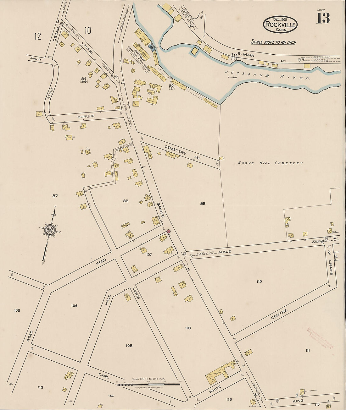 This old map of Rockville, Tolland County, Connecticut was created by Sanborn Map Company in 1921