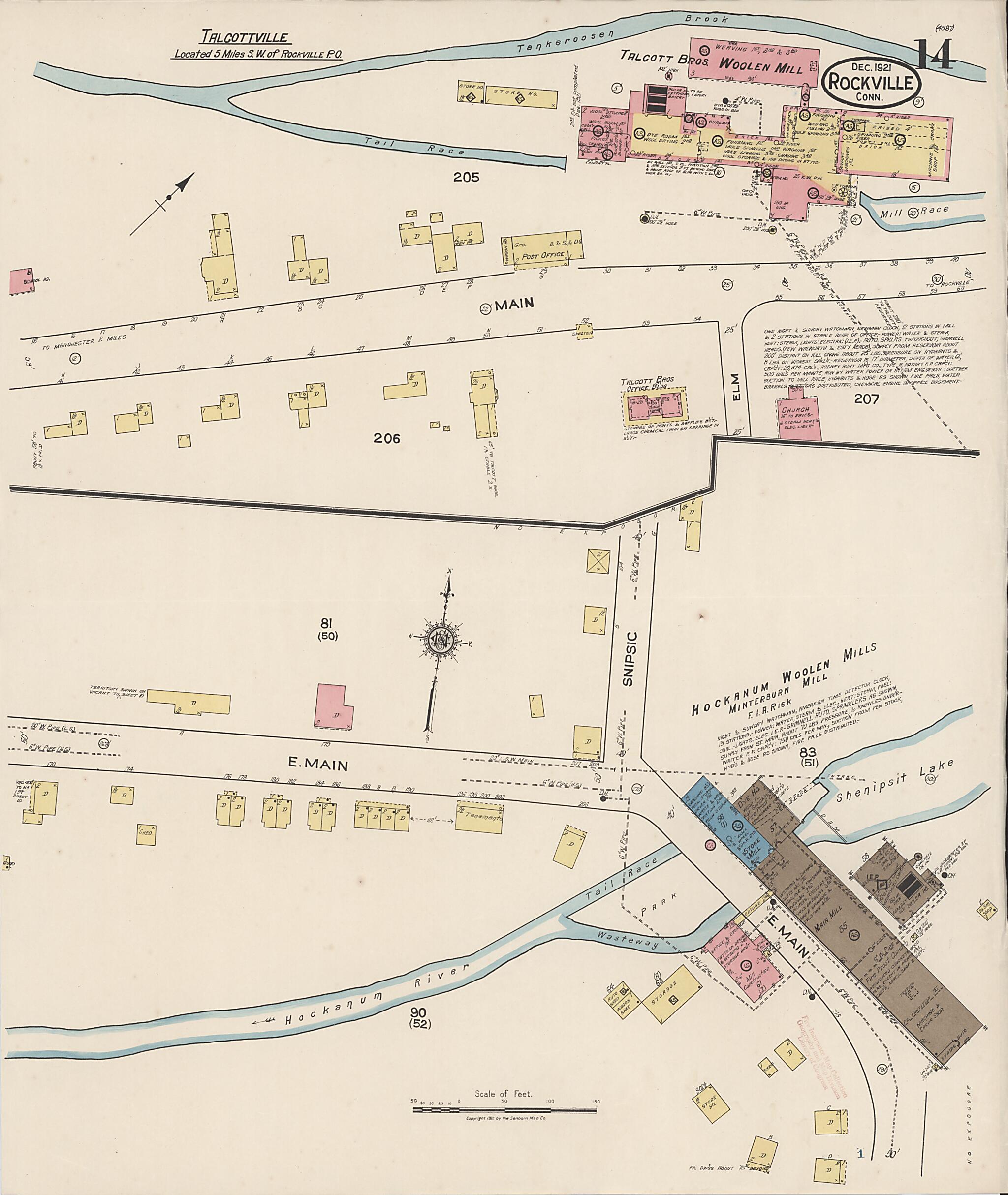 This old map of Rockville, Tolland County, Connecticut was created by Sanborn Map Company in 1921
