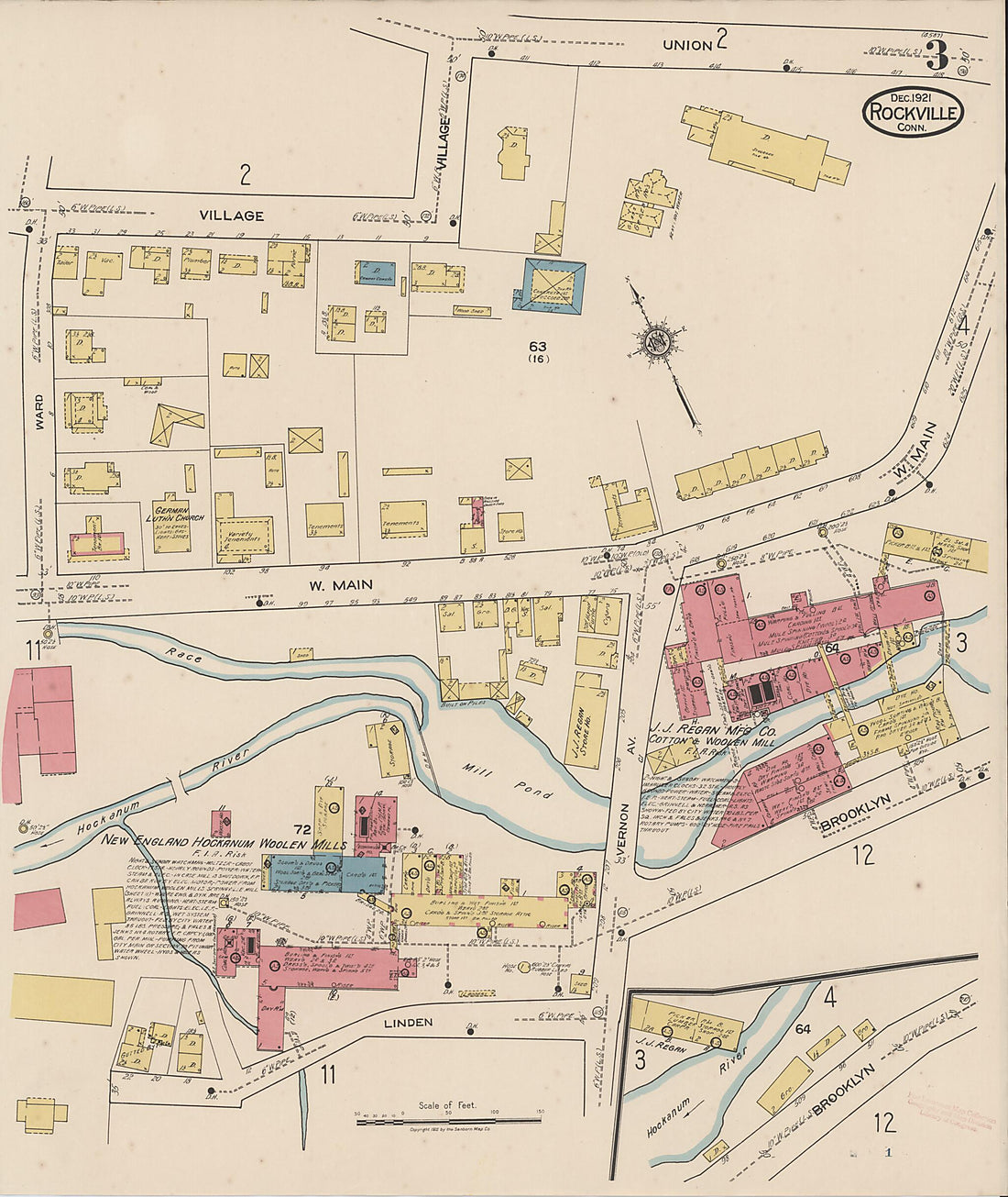 This old map of Rockville, Tolland County, Connecticut was created by Sanborn Map Company in 1921