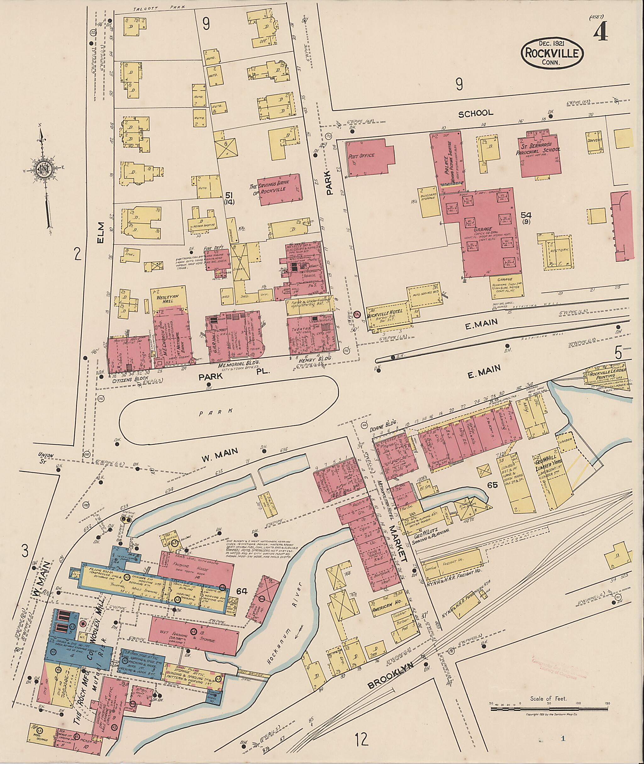 This old map of Rockville, Tolland County, Connecticut was created by Sanborn Map Company in 1921