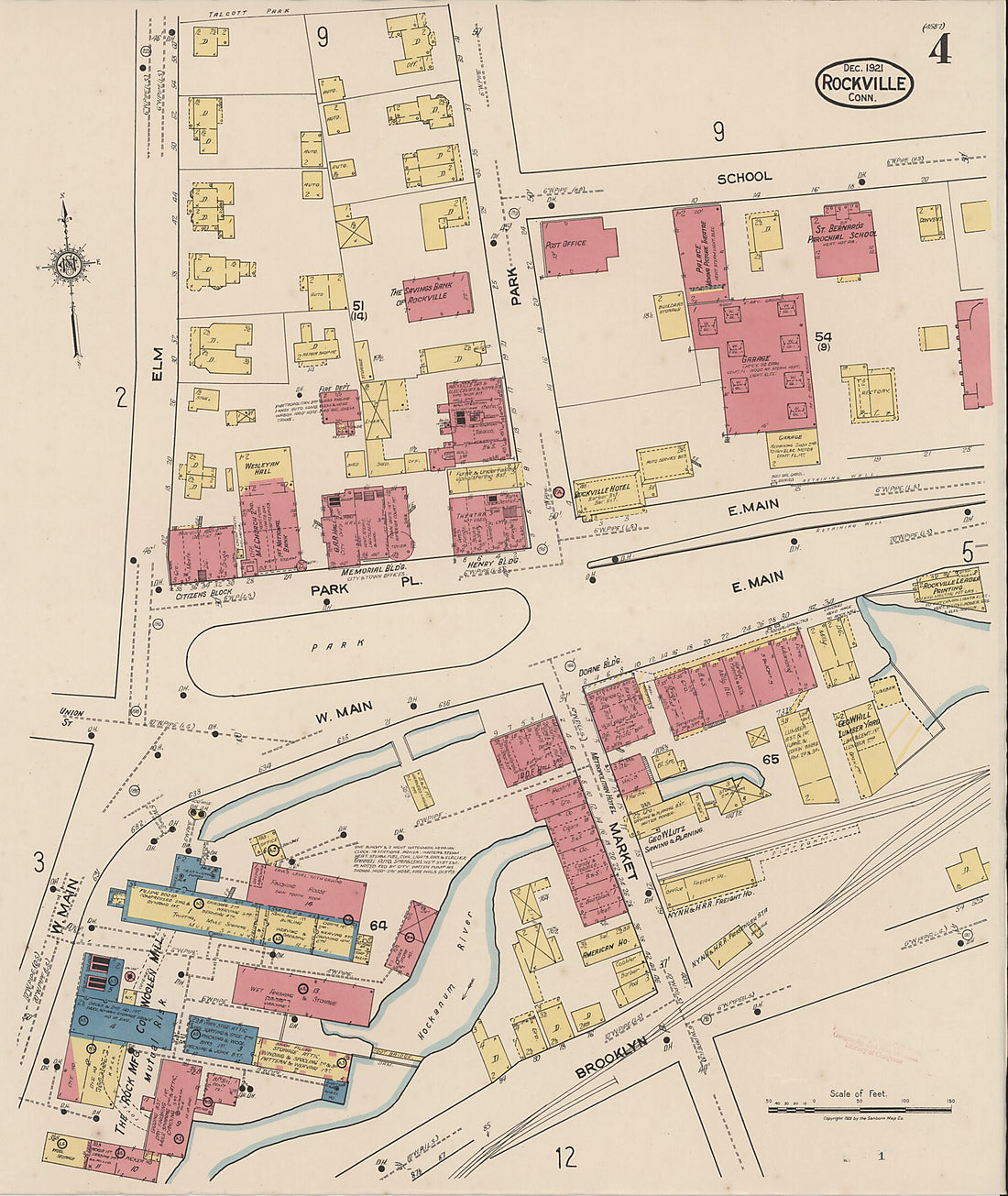 This old map of Rockville, Tolland County, Connecticut was created by Sanborn Map Company in 1921