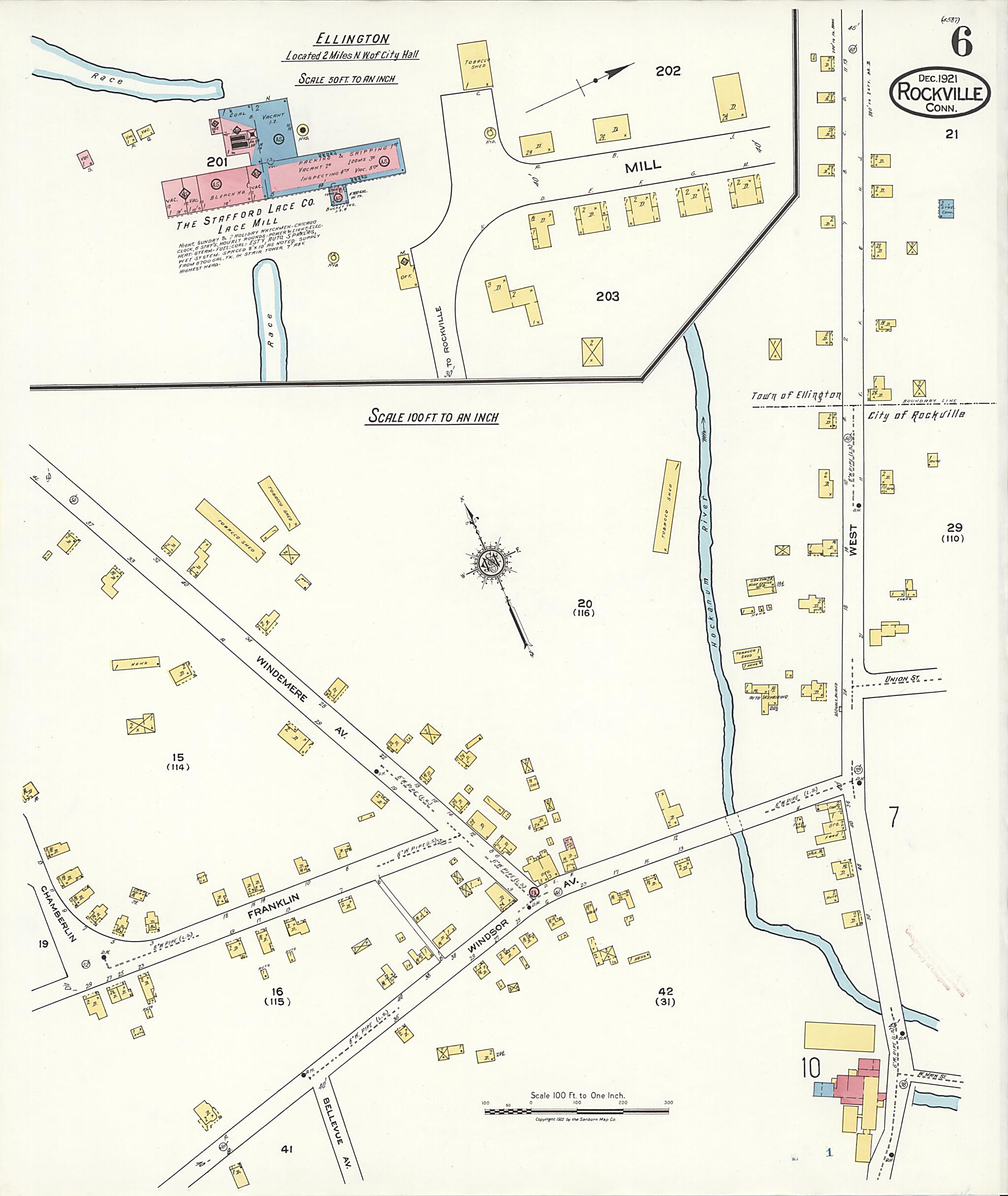 This old map of Rockville, Tolland County, Connecticut was created by Sanborn Map Company in 1921