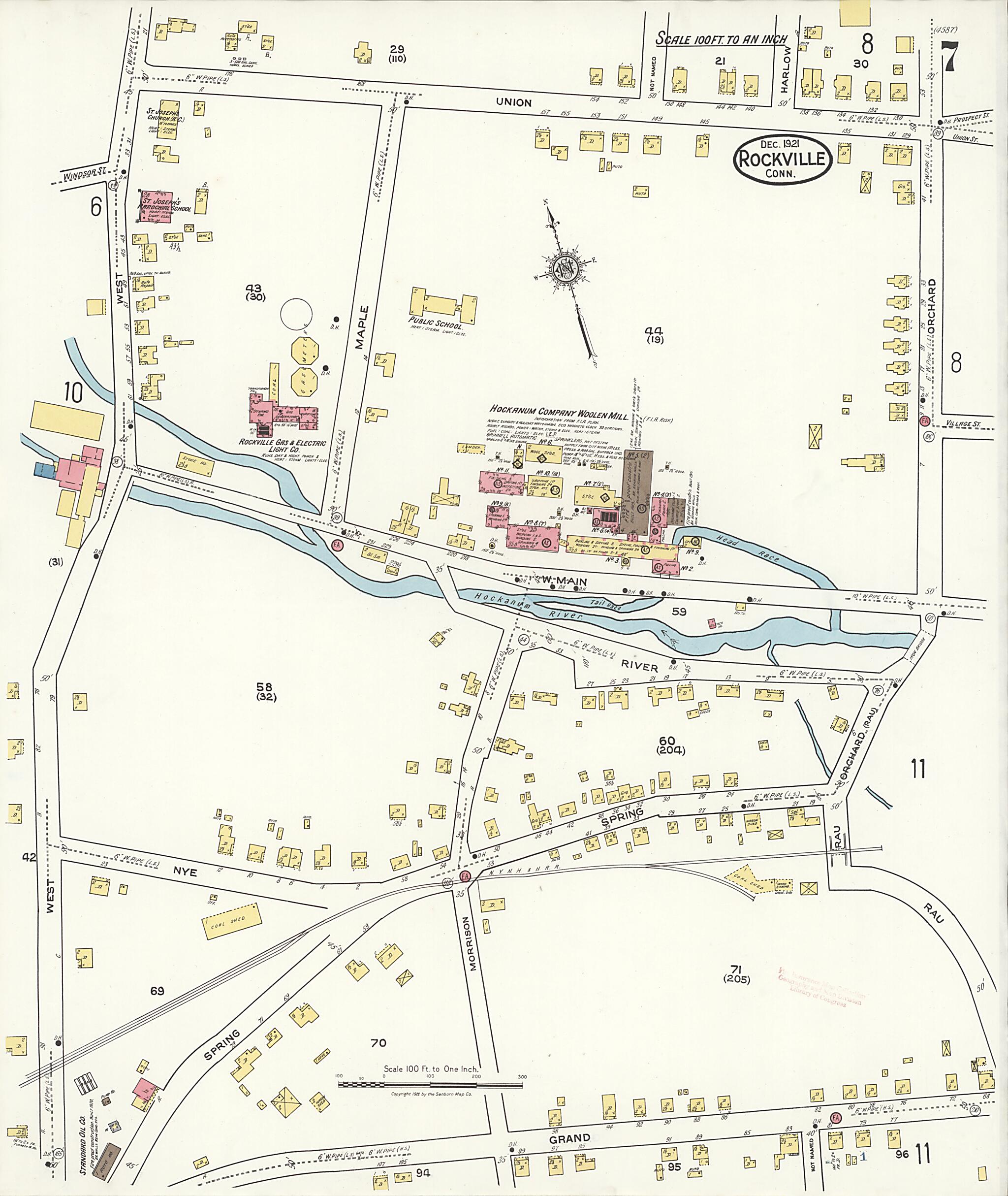This old map of Rockville, Tolland County, Connecticut was created by Sanborn Map Company in 1921