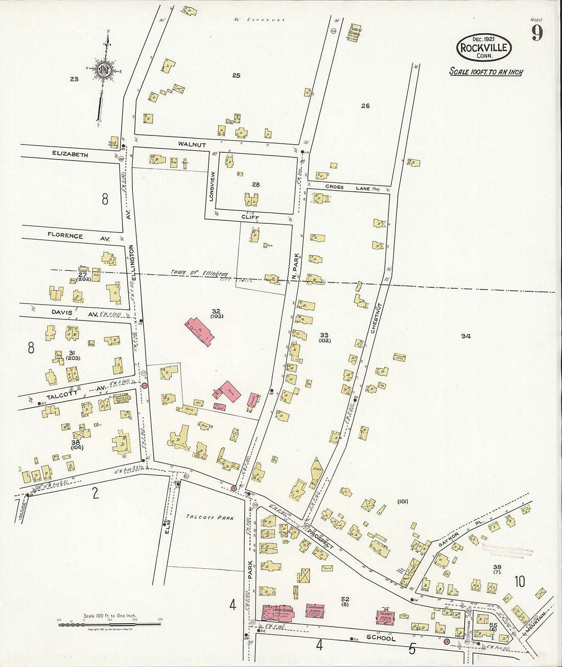 This old map of Rockville, Tolland County, Connecticut was created by Sanborn Map Company in 1921
