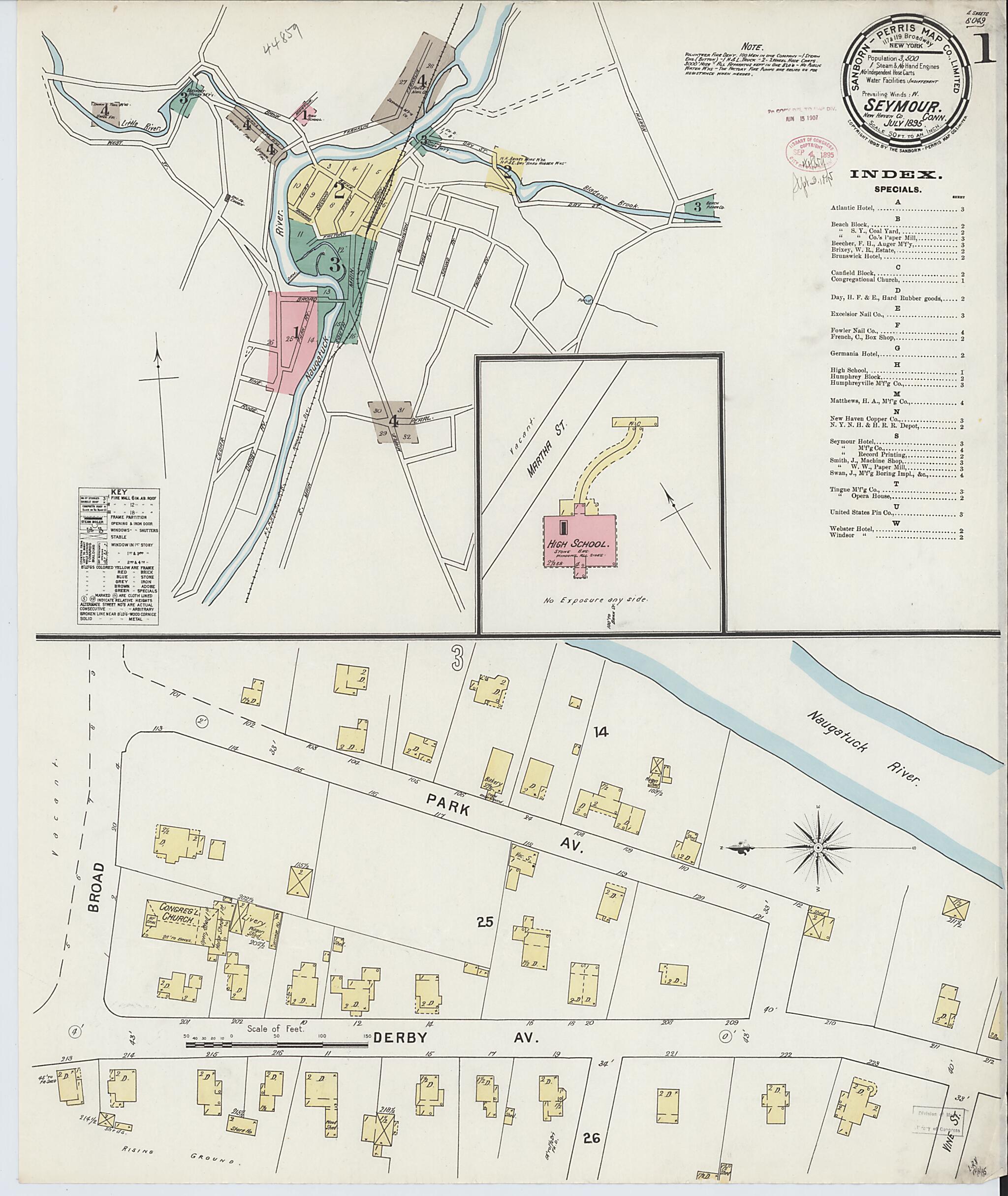 This old map of Seymour, New Haven County, Connecticut was created by Sanborn Map Company in 1895