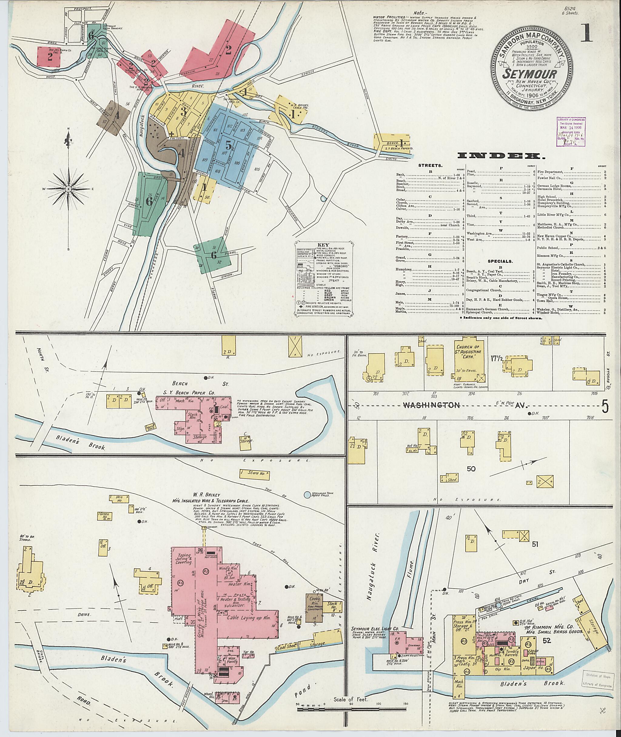 This old map of Seymour, New Haven County, Connecticut was created by Sanborn Map Company in 1906