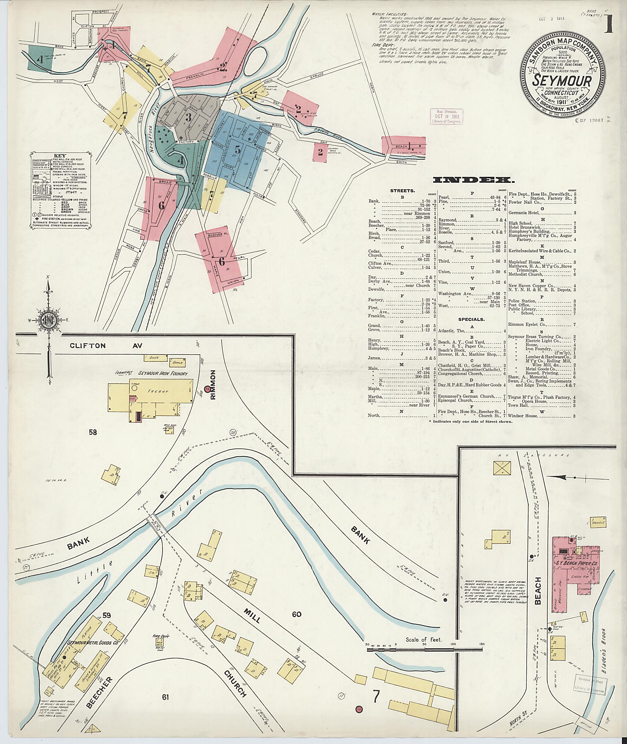 Seymour, New Haven County, Connecticut 1911 (Sheet 1 of 7) by Relic Map Company