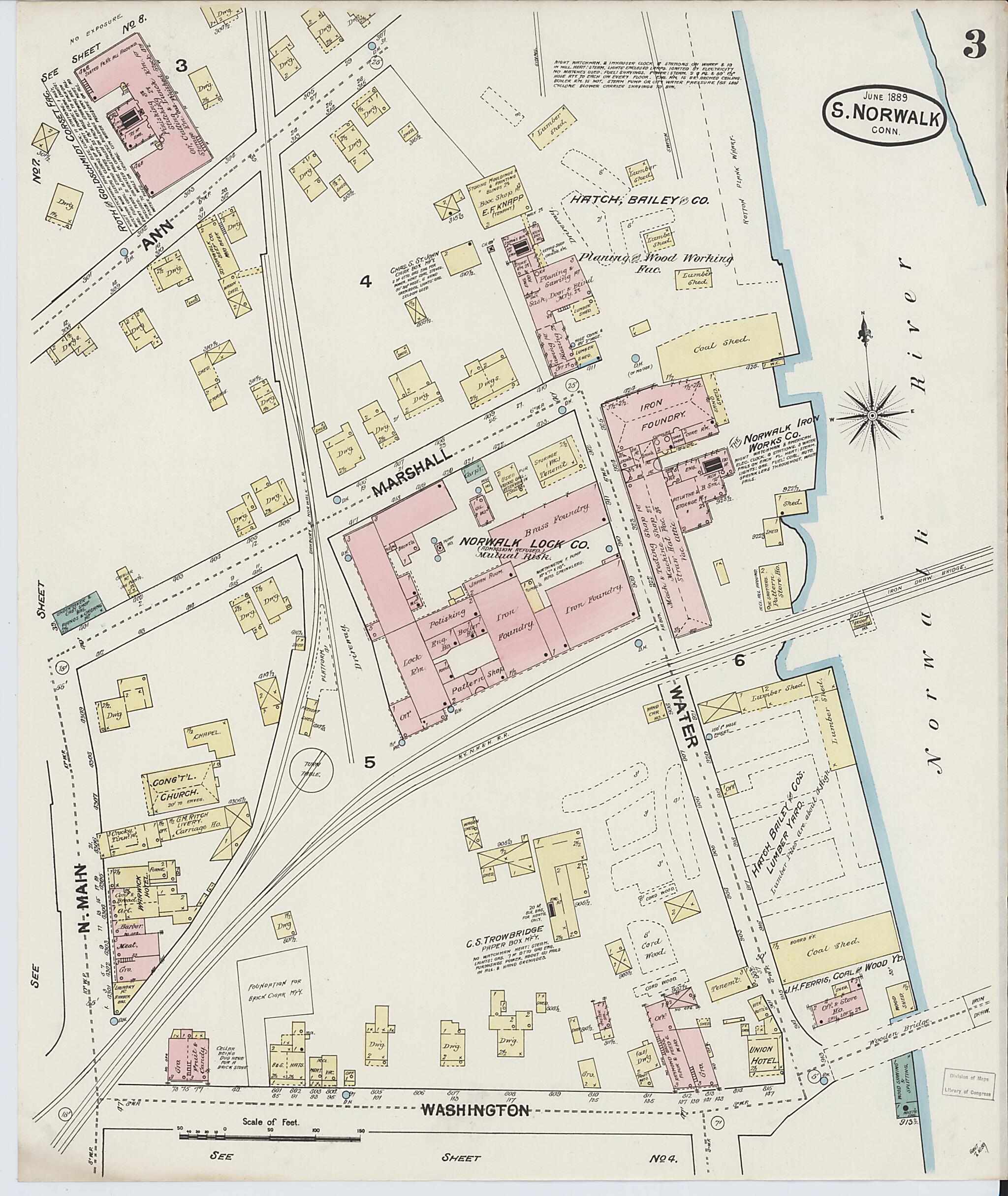 This old map of South Norwalk, Fairfield County, Connecticut was created by Sanborn Map Company in 1889
