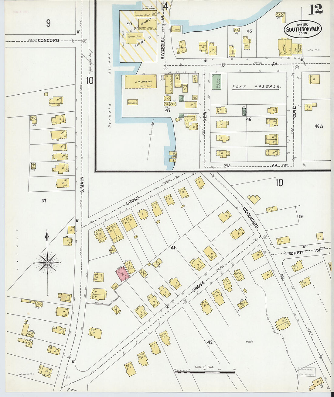 This old map of South Norwalk, Fairfield County, Connecticut was created by Sanborn Map Company in 1900
