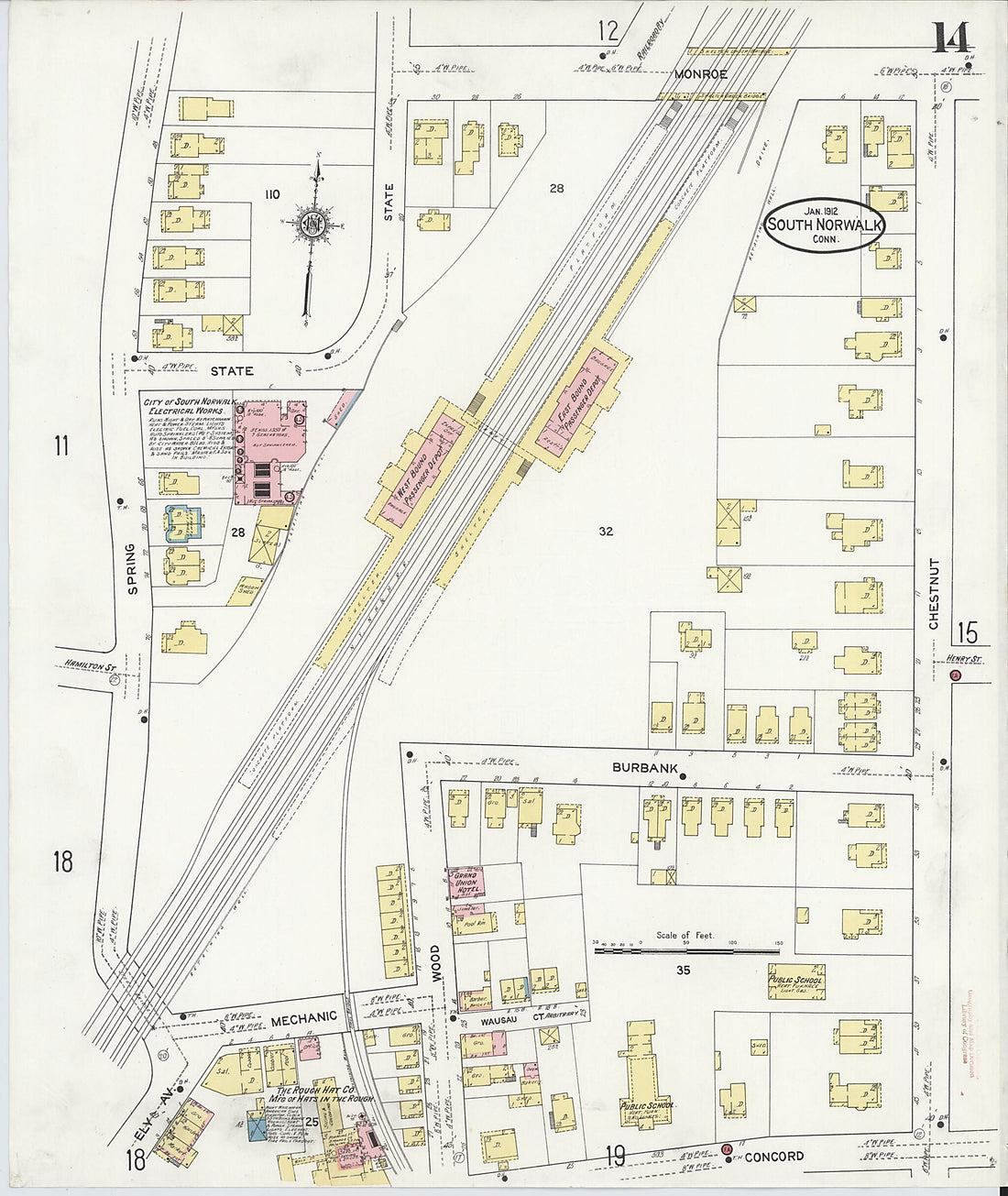 This old map of South Norwalk, Fairfield County, Connecticut was created by Sanborn Map Company in 1912