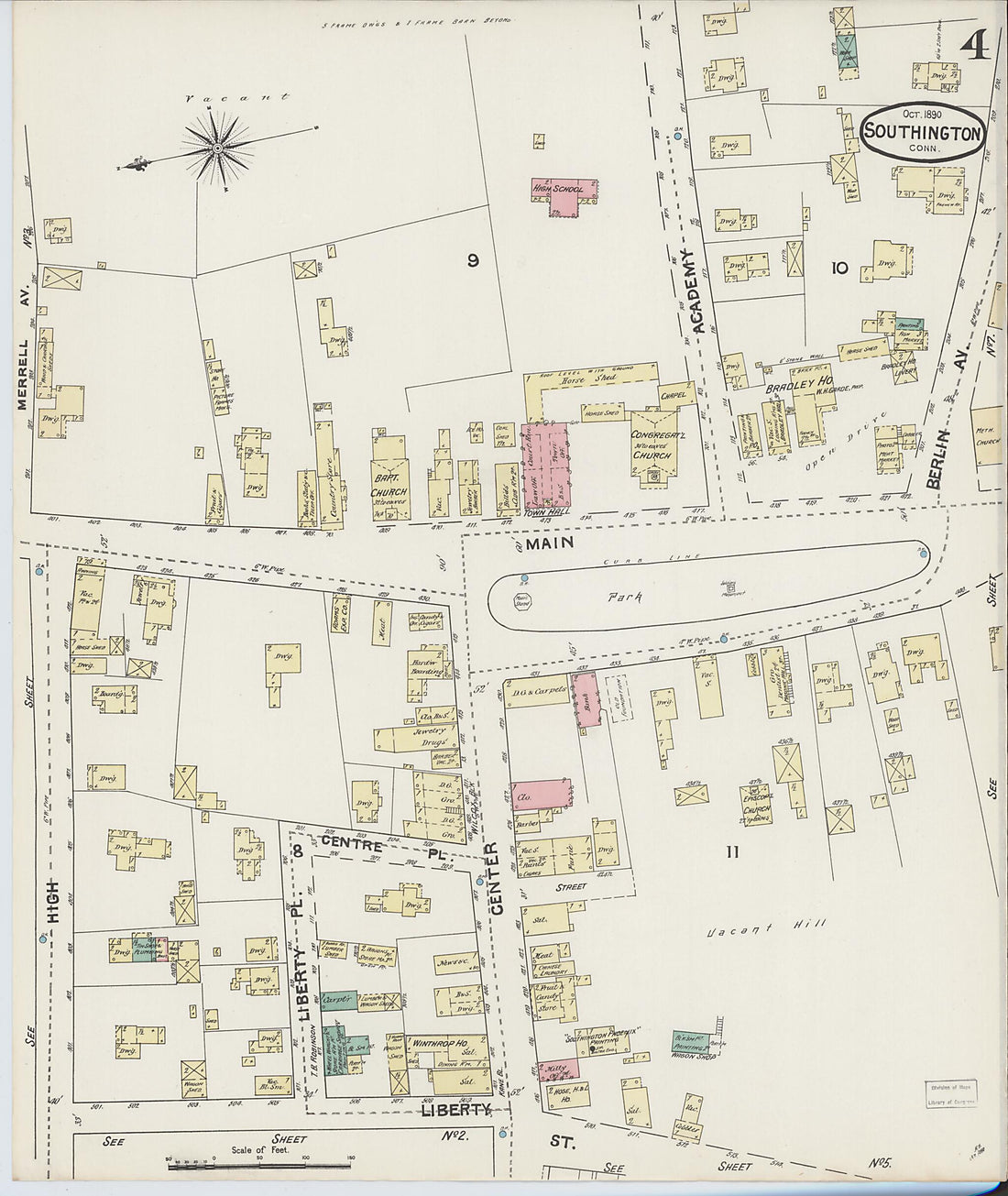 This old map of Southington, Hartford County, Connecticut was created by Sanborn Map Company in 1890